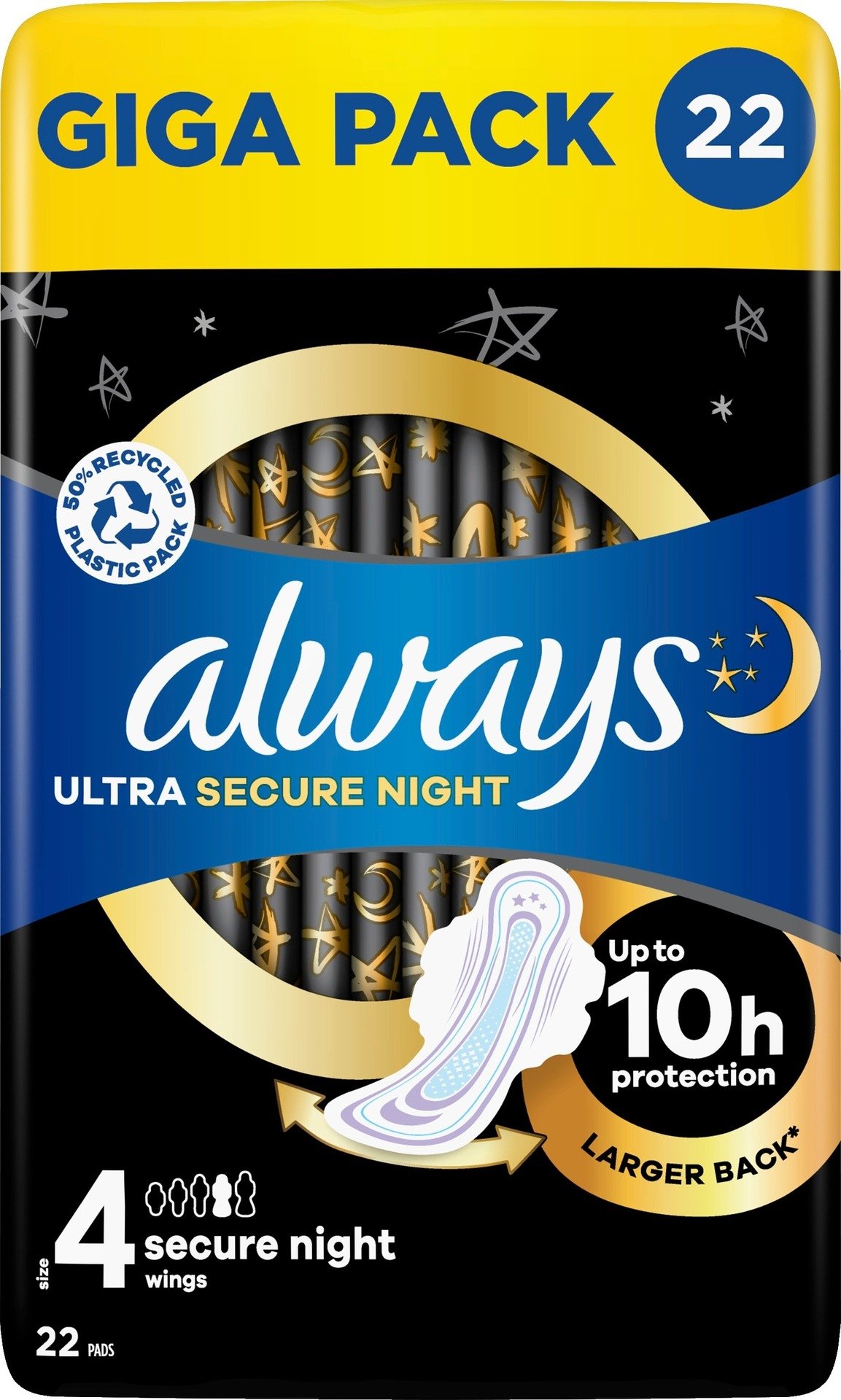 Always Ultra Secure Night Storlek 4 Bindor med vingar 22 st