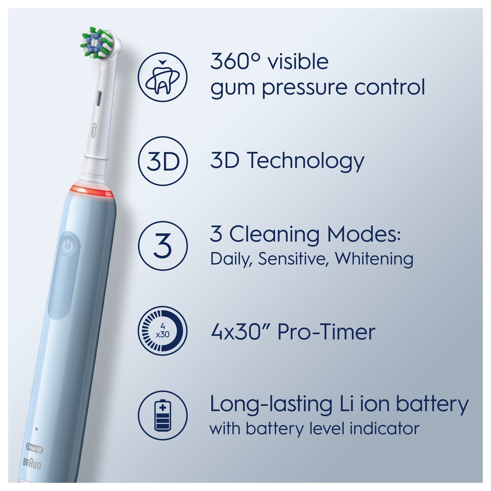 Oral-B Pro 3 Blå eltandborste, 2 Extra Sensitive huvuden