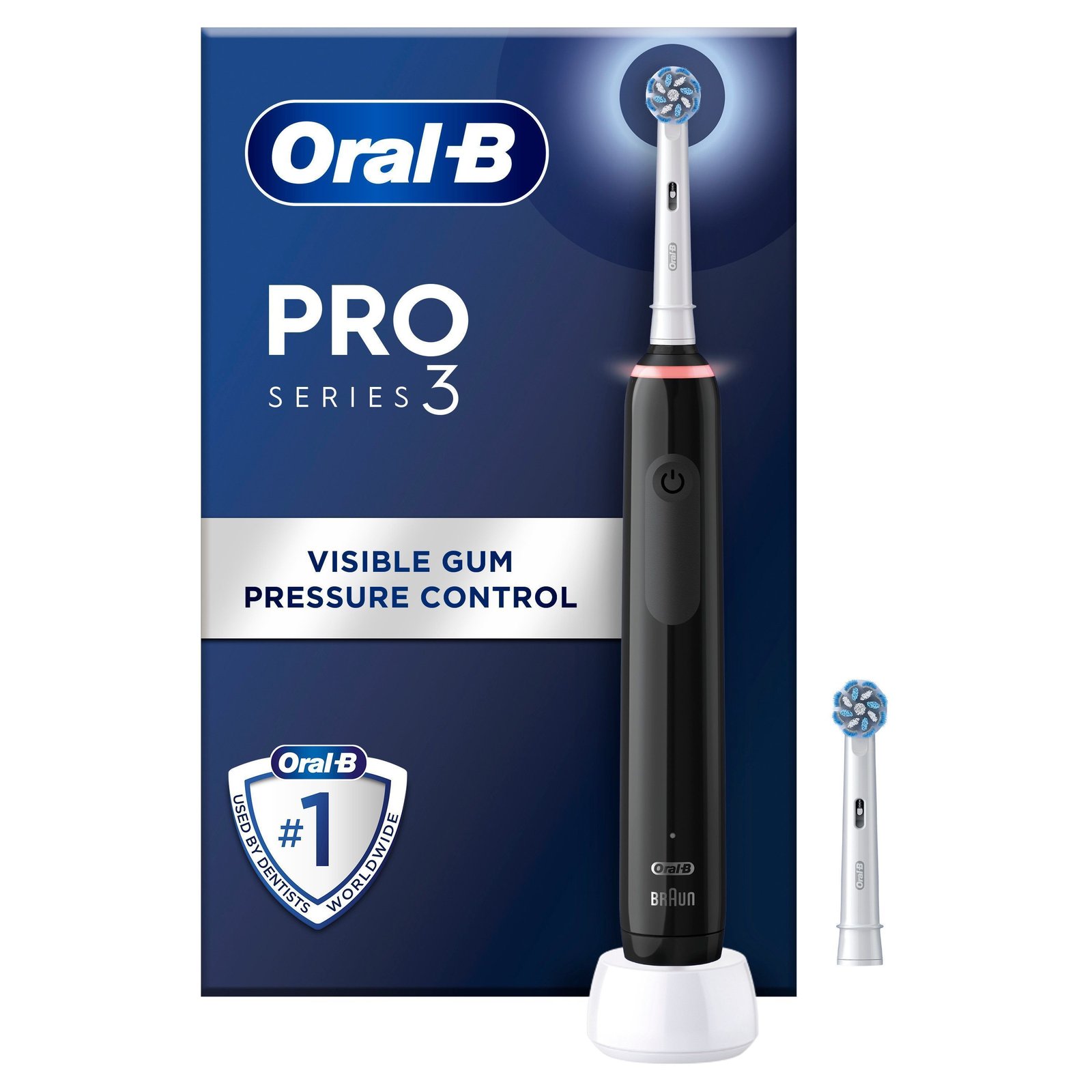 Oral-B Pro 3 Svart eltandborste, 2 Sensitive Clean & Care borsthuvud