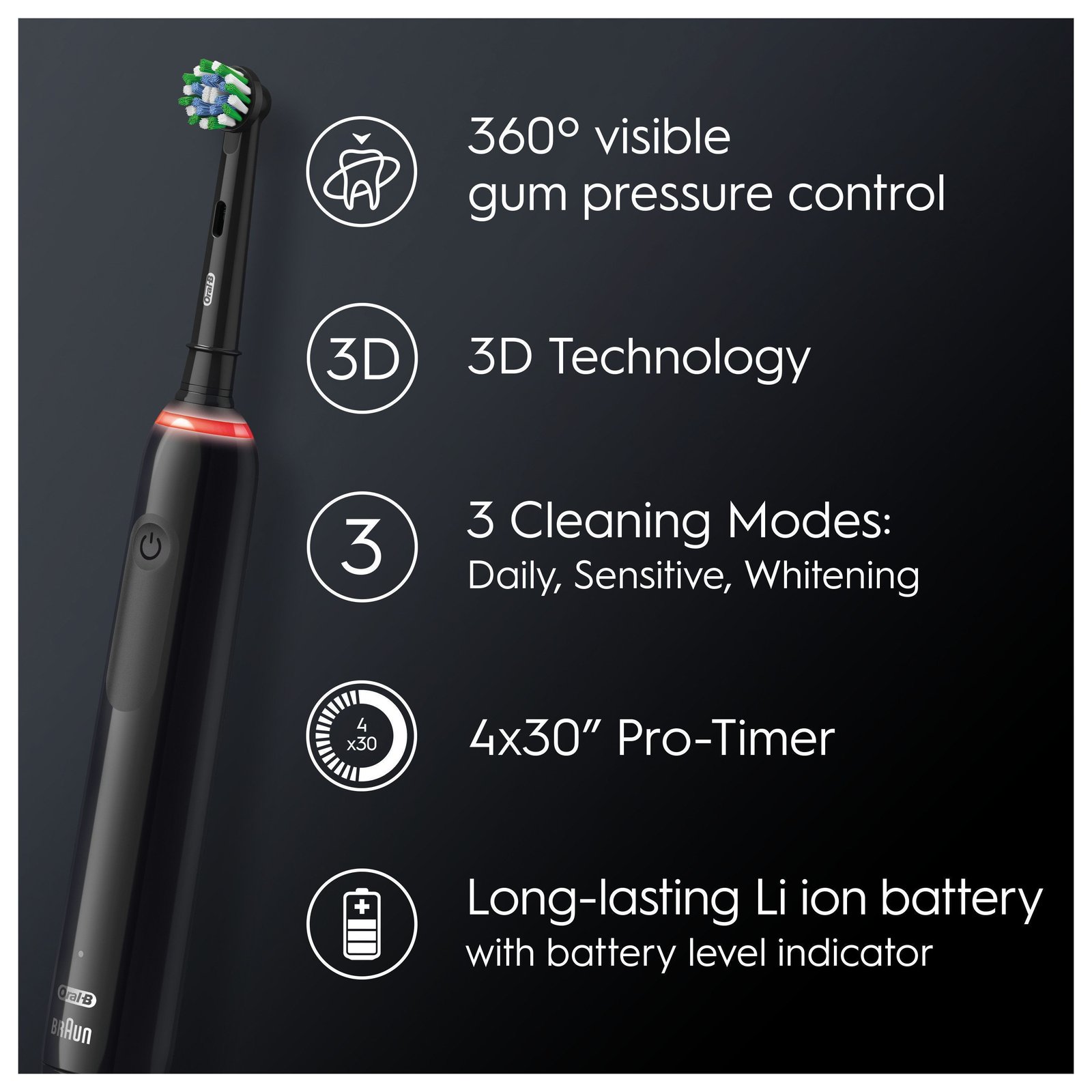 Oral-B Pro 3 Svart eltandborste, 2 Sensitive Clean & Care borsthuvud