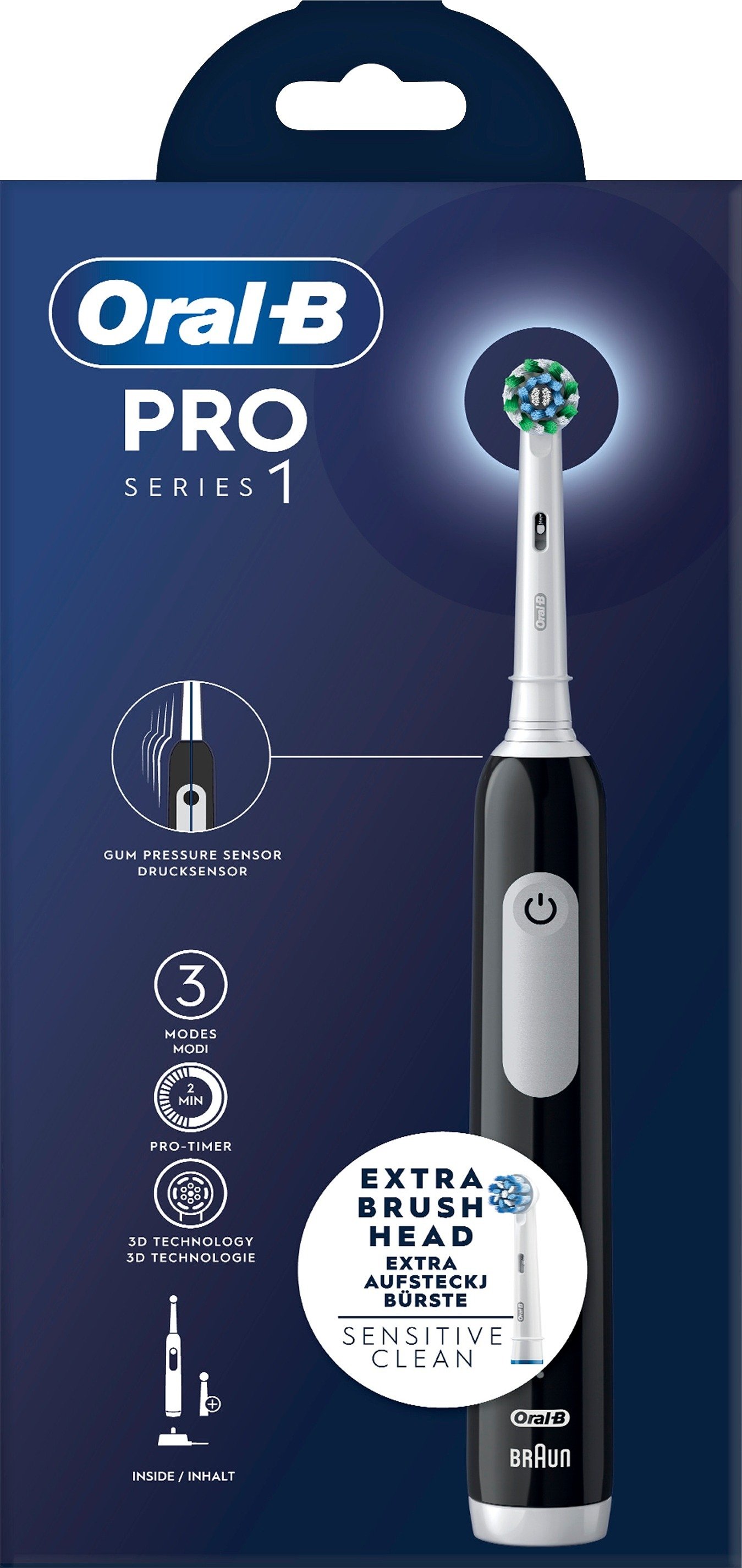 Oral-B Pro 1 Svart eltandborste, 2 huvuden