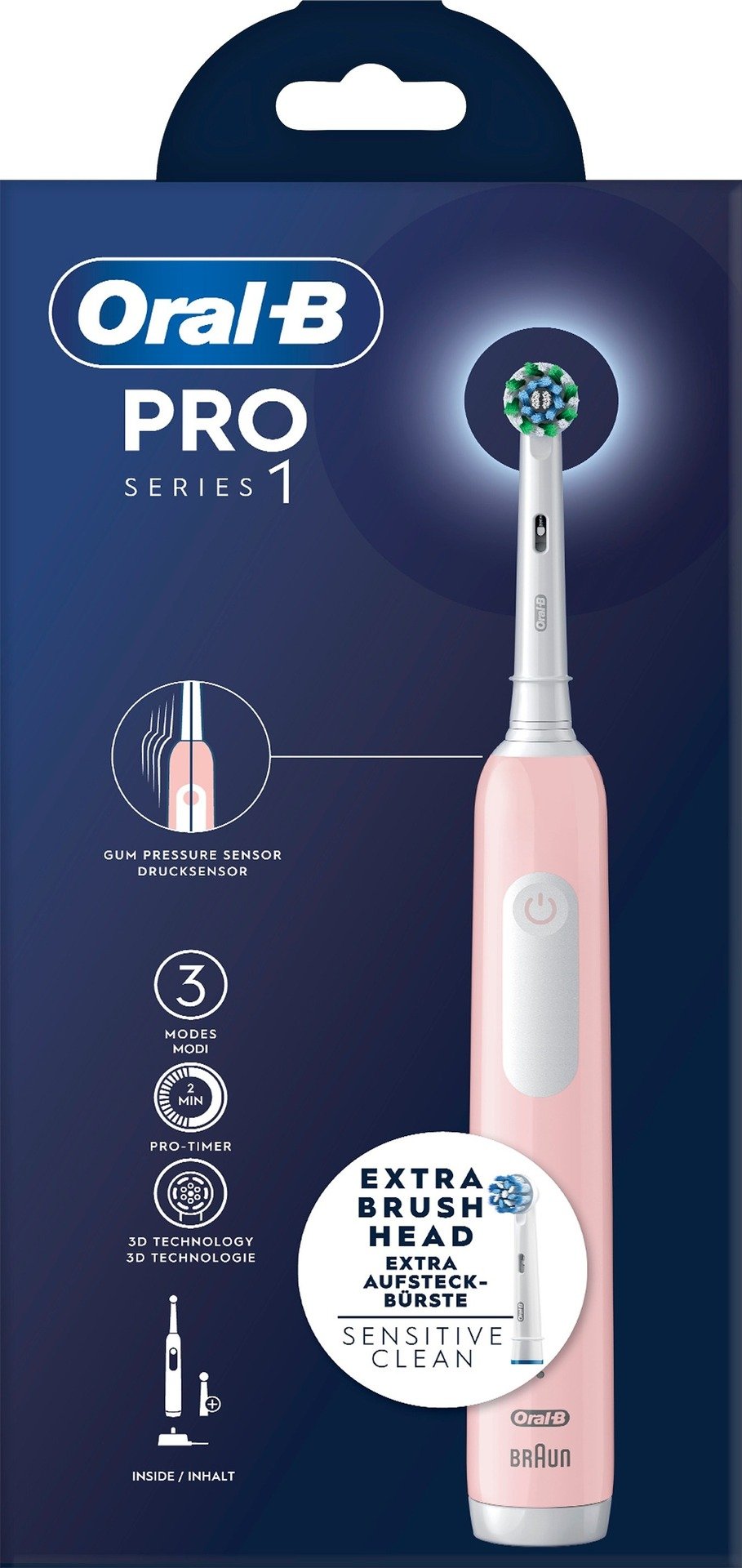 Oral-B Pro 1 Rosa eltandborste, 2 huvuden