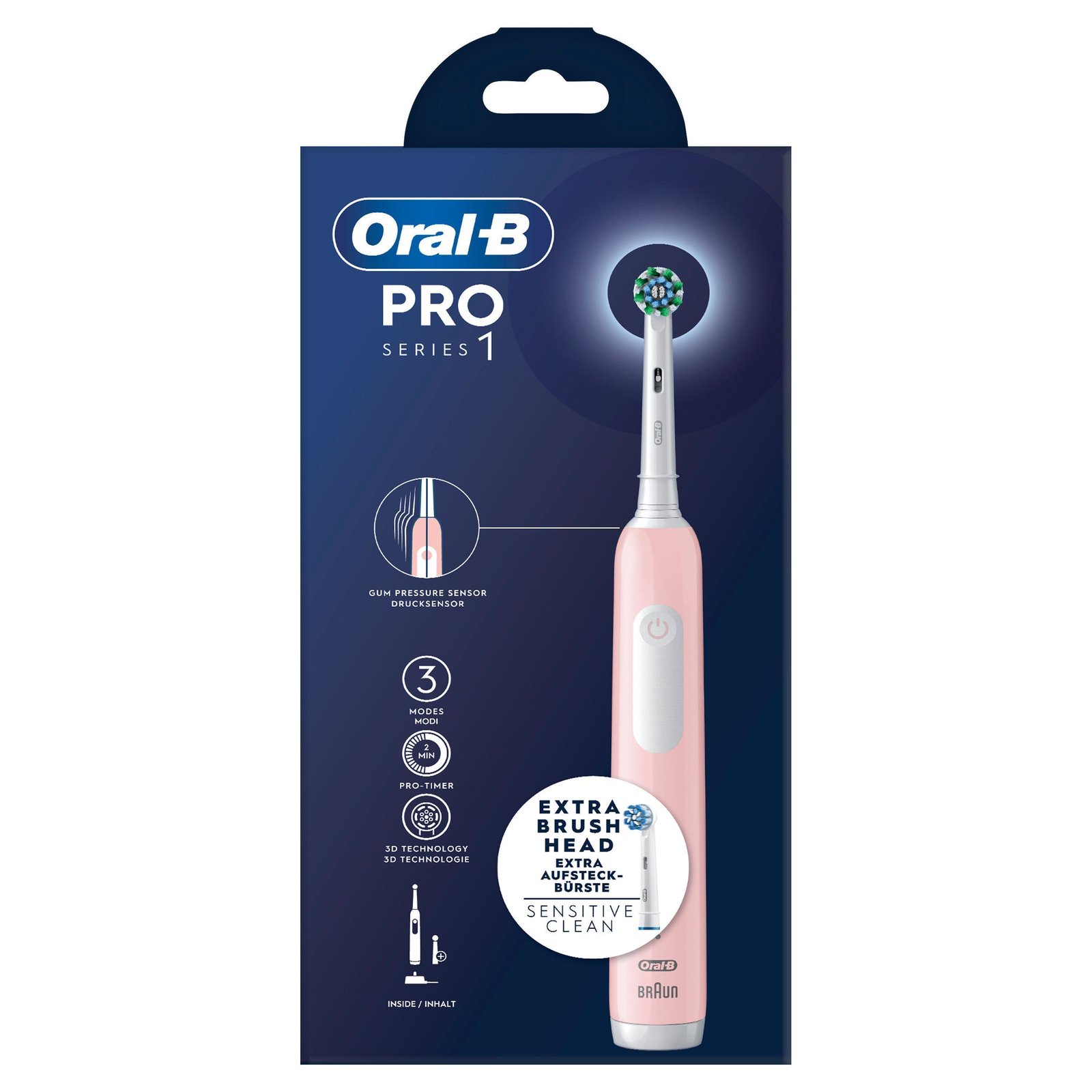 Oral-B Pro 1 Rosa eltandborste, 2 huvuden