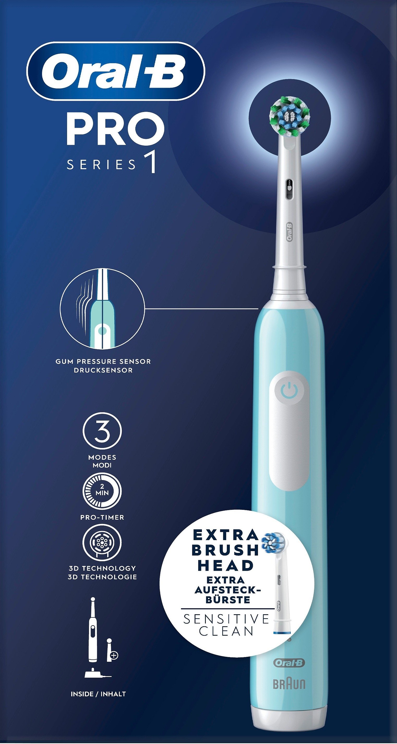 Oral - B Pro 1, Blå eltandborste med 2 huvuden