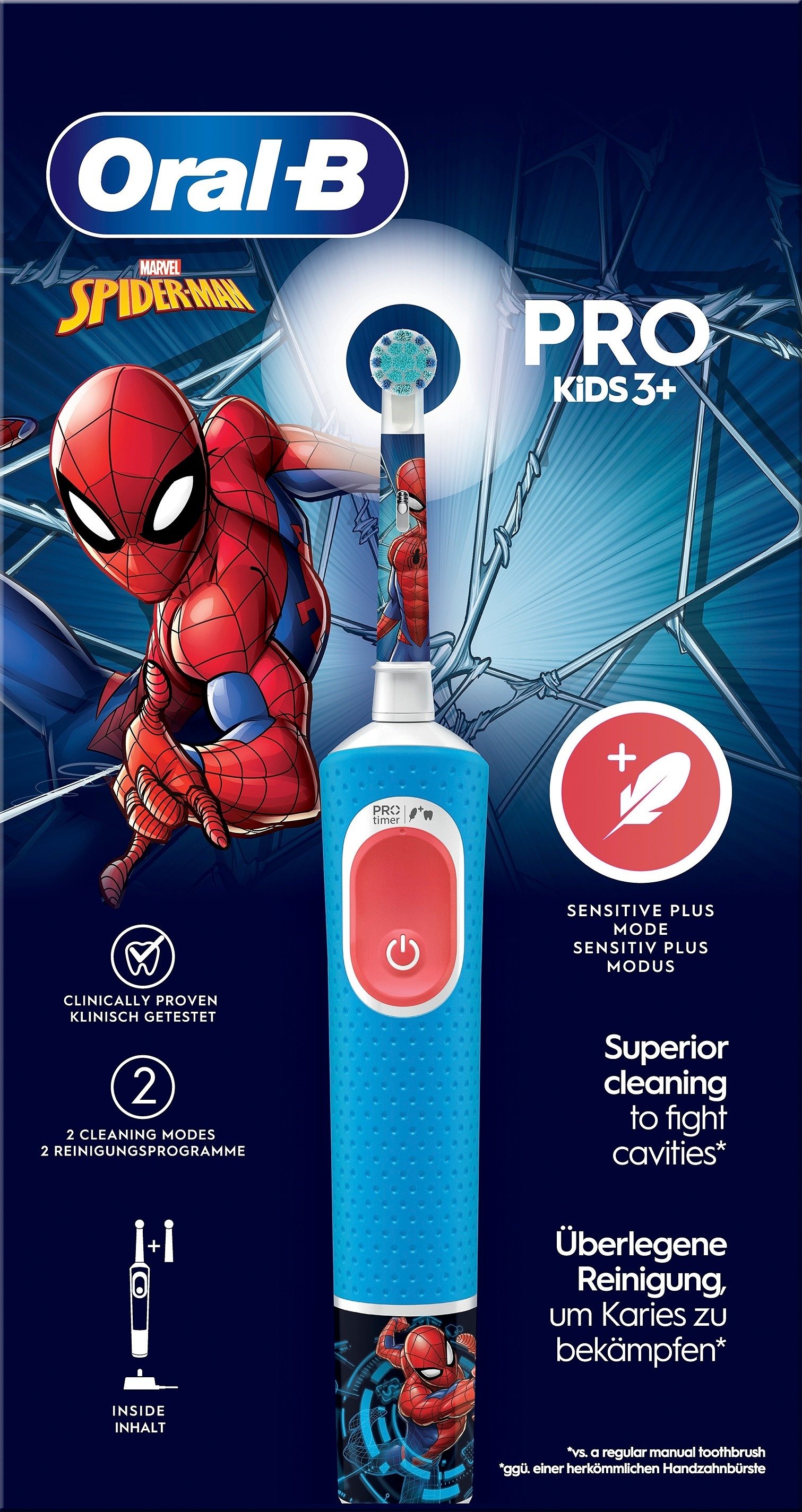 Oral-B Pro Kids Eltandborste +3 år Spider-Man & 2 tandborsthuvuden 1 st