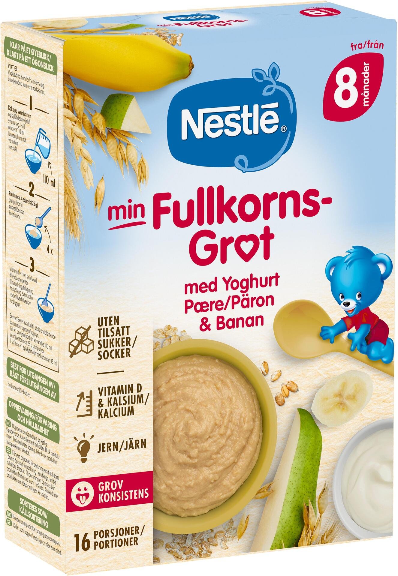 NESTLÉ Fullkorn Gröt Yoghurt Päron Banan 8 månader