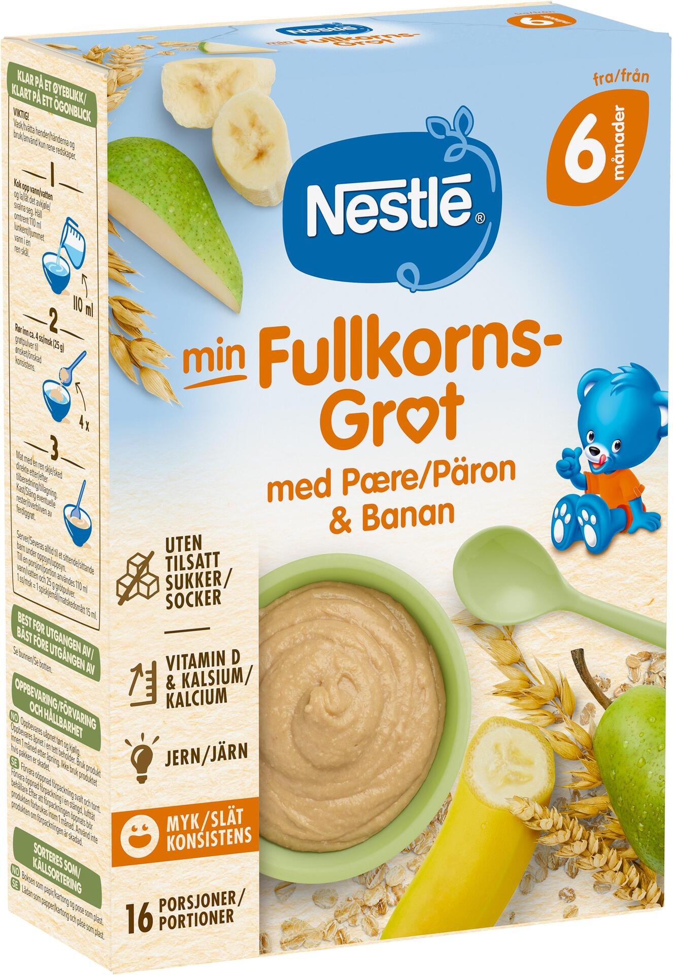 NESTLÉ Fullkorn Gröt Päron Banan 6 månader