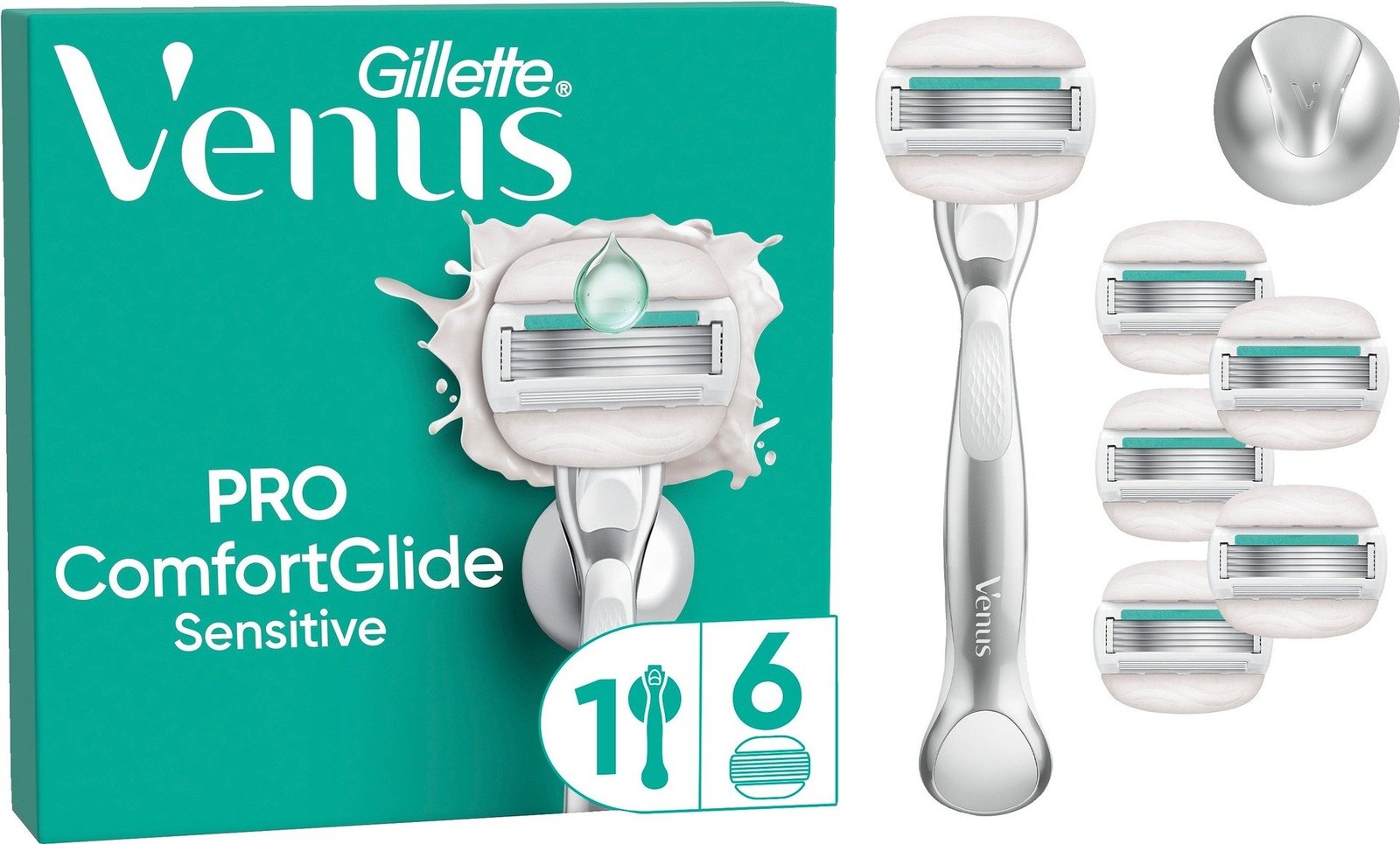 Gillette Venus Pro ComfortGlide Sensitive Rakhyvel med 6 st Rakblad & Duschhållare