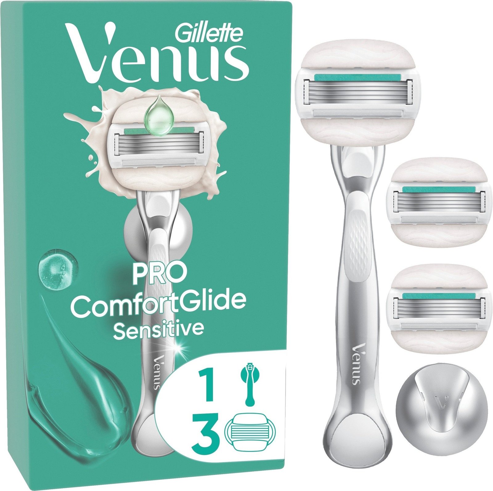 Gillette Venus Pro ComfortGlide Sensitive Rakhyvel med 3 st rakblad och duschhållare