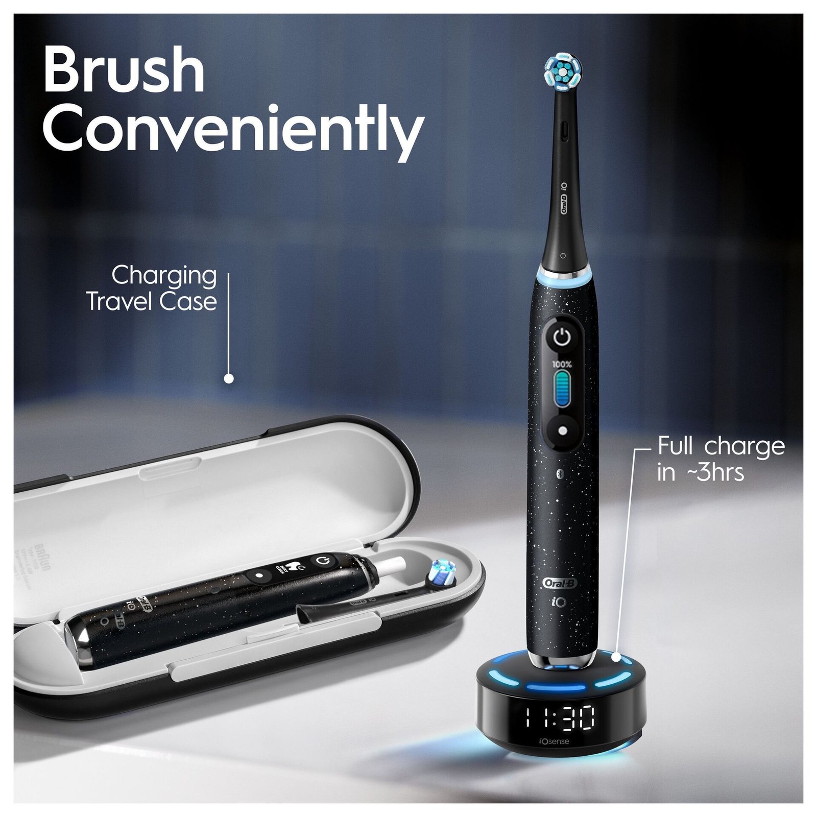 Oral-B iO 10 Eltandborste Cosmic Black, 1 tandborsthuvud, 1 laddningsbart resefodral