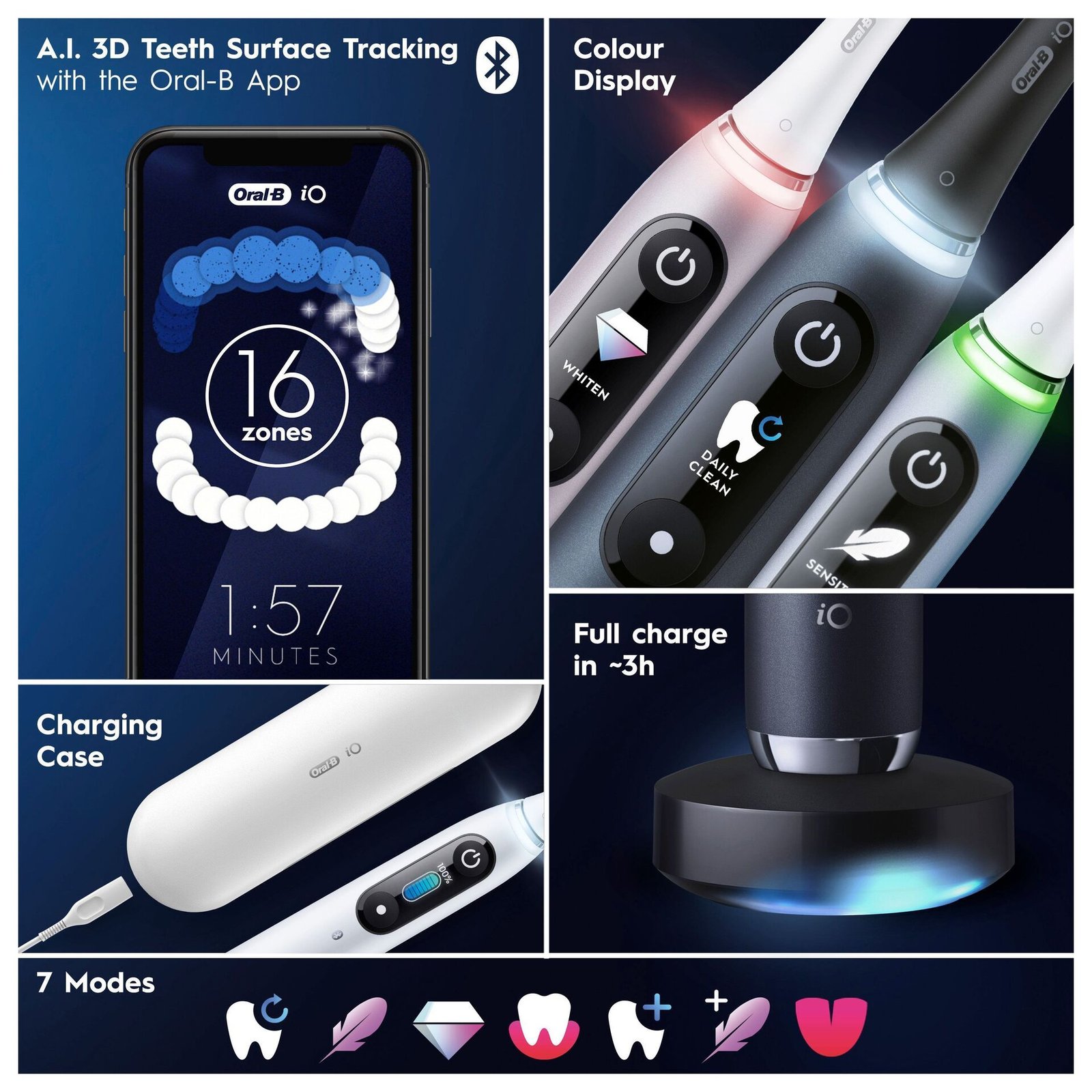Oral-B iO 9 Vit Eltandborste, 2 tandborsthuvuden, 1 laddningsbart reesefodral