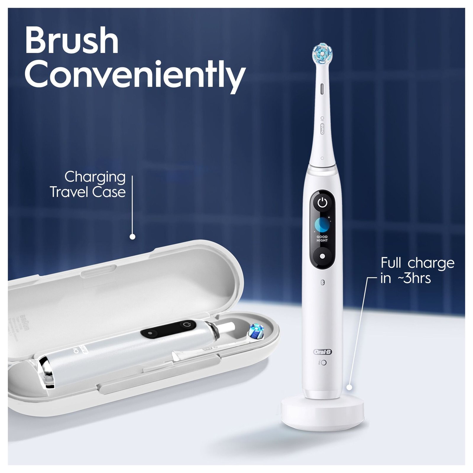 Oral-B iO 9 Vit Eltandborste, 2 tandborsthuvuden, 1 laddningsbart reesefodral