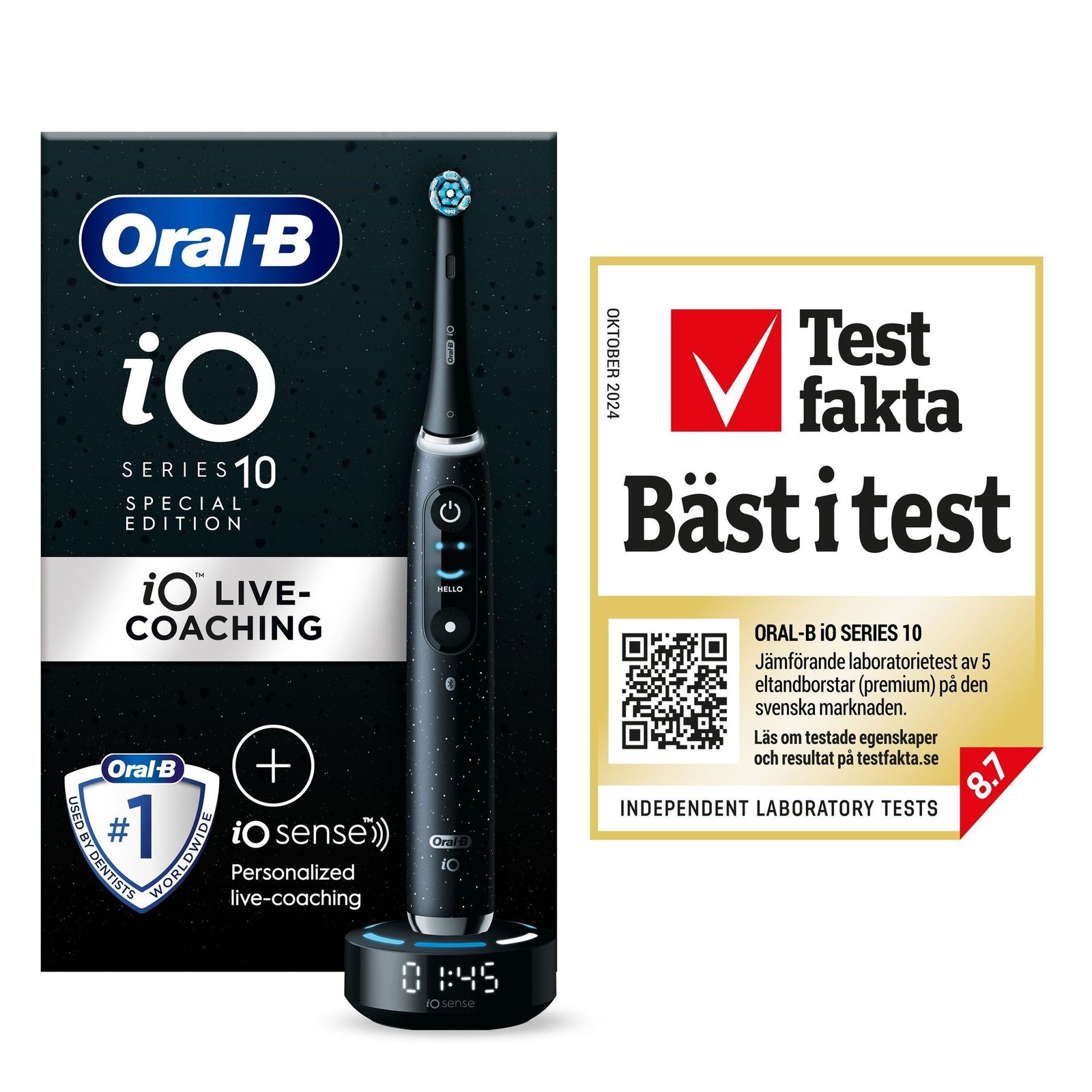 Oral-B iO 10 Eltandborste Stardust White, 1 tandborsthuvud, 1 laddningsbart resefodral