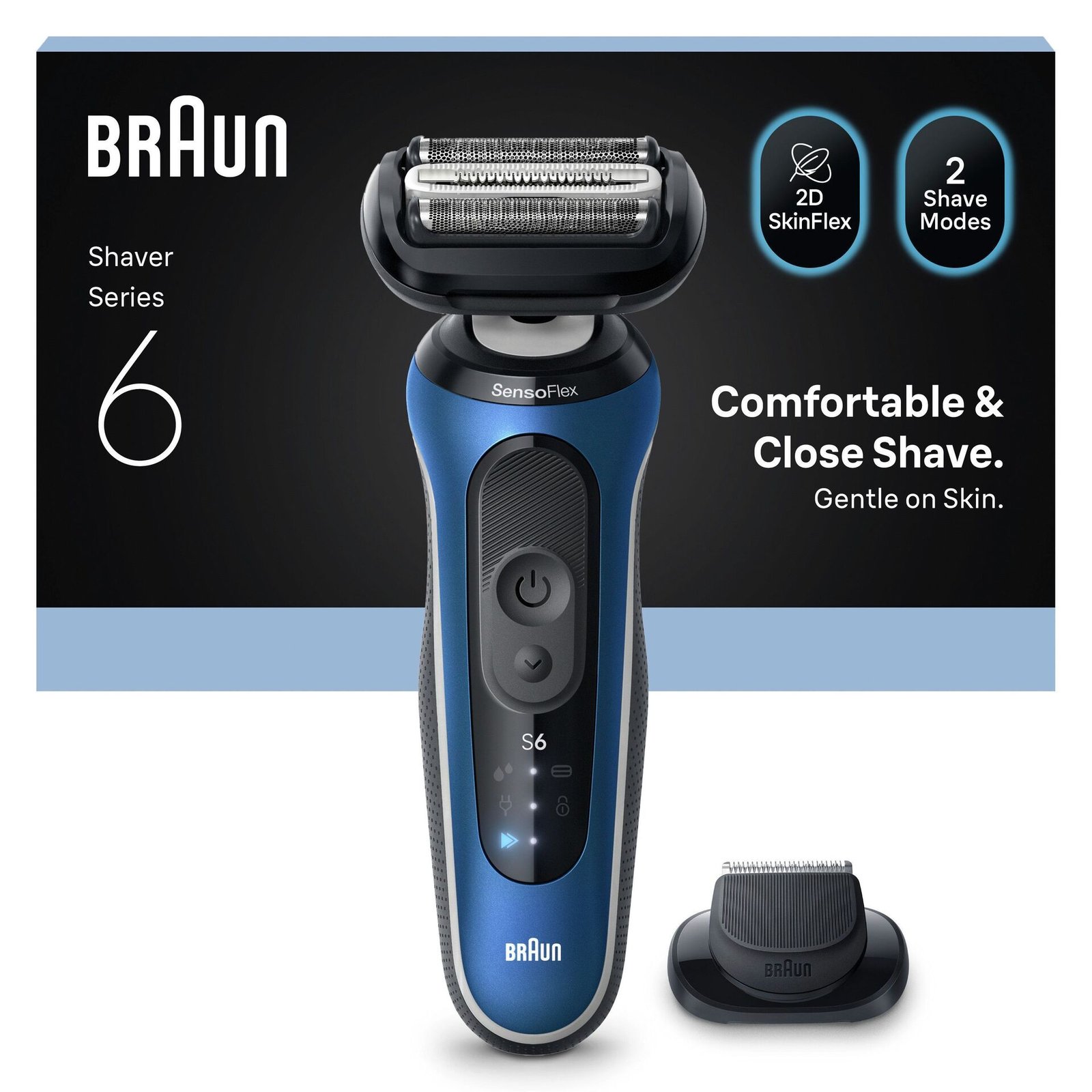 Braun Series 6 Elektrisk Rakapparat, +1 Tillbehör, 62-B1200S, Blå