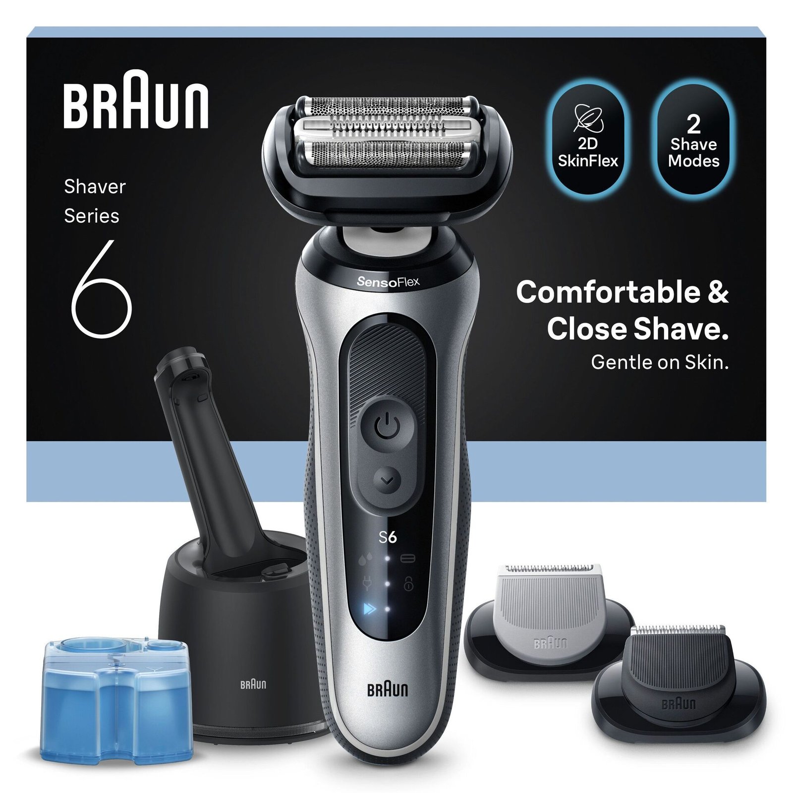 Braun Series 6 Elektrisk Rakapparat, SmartCare Center, +2 Tillbehör, 62-S7650CC, Silver
