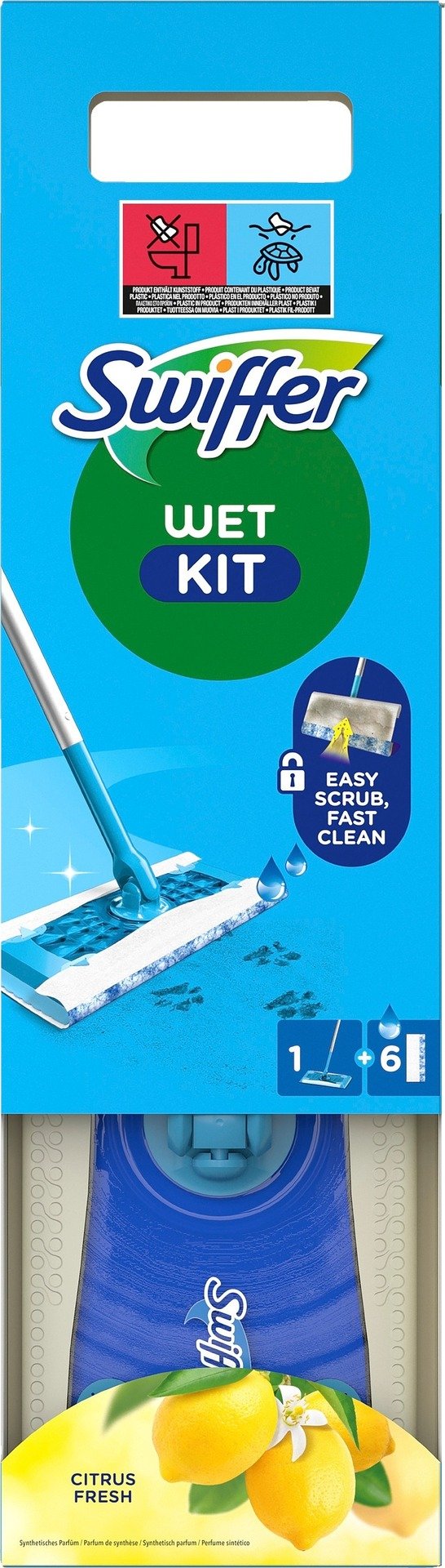 Swiffer Wet Startkit för rengöring av golv, 1 mopp + 6 fuktiga rengöringsdukar