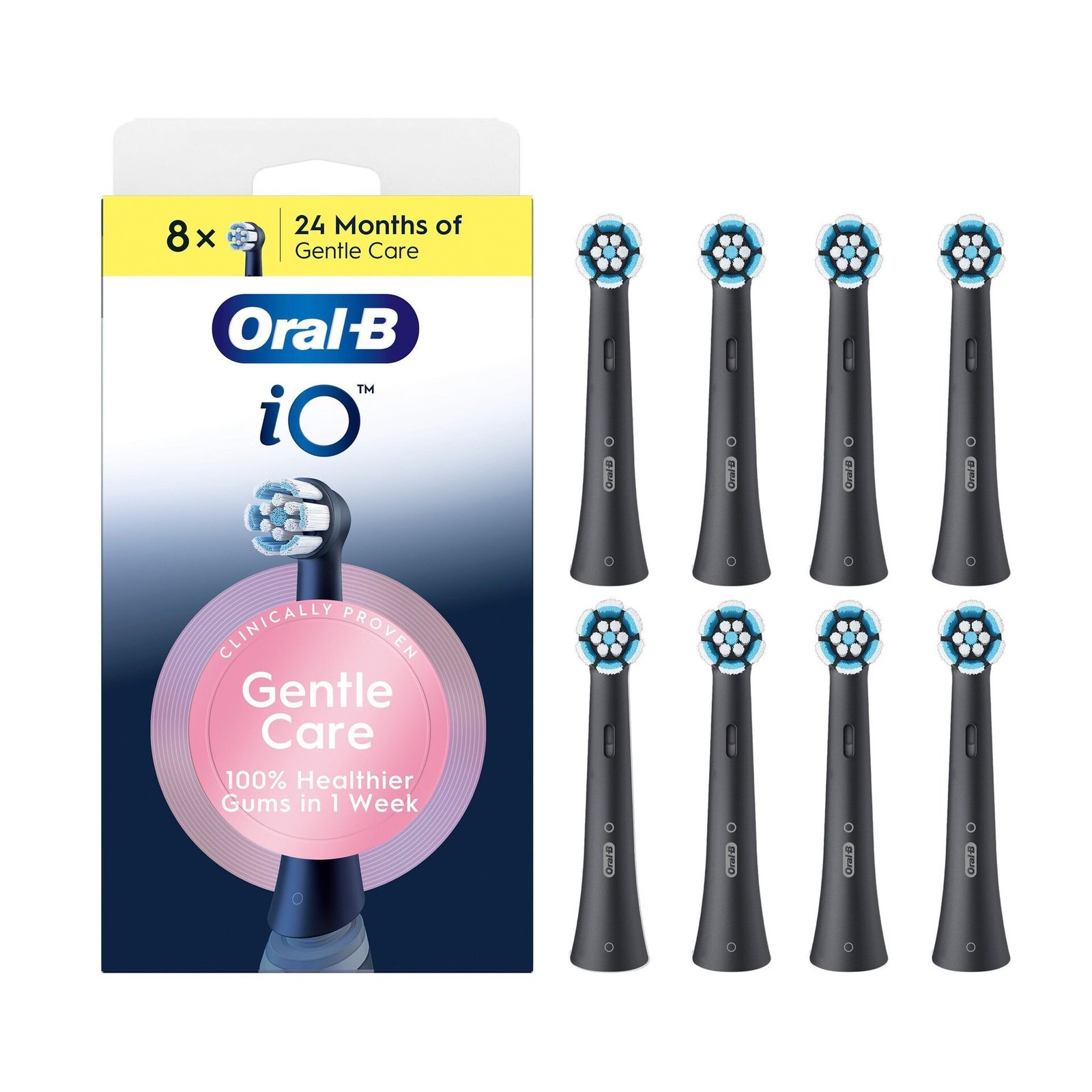 Oral-B iO Gentle Care Tandborsthuvuden, Svart, 8 st