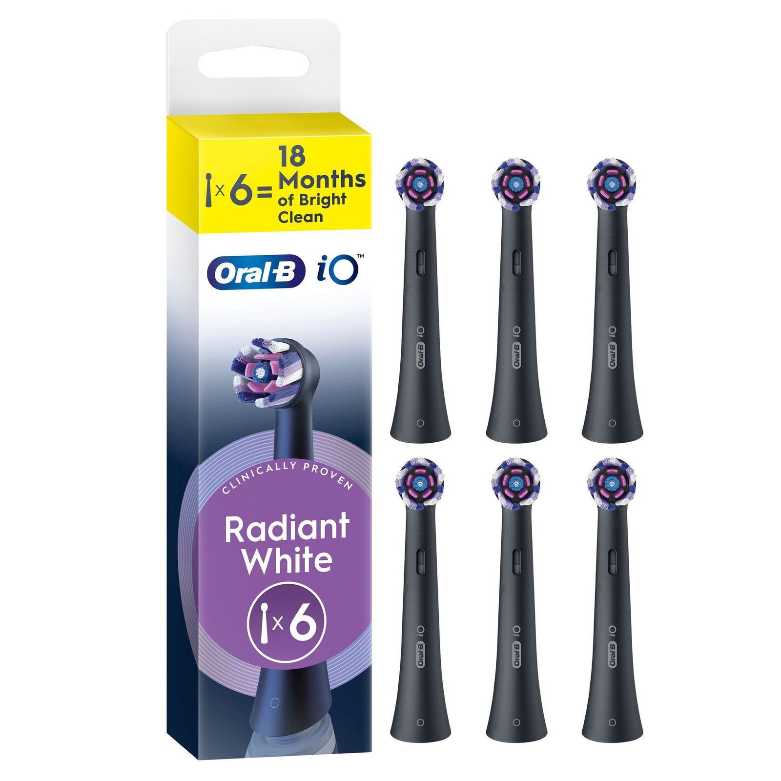 Oral-B iO Radiant White Tandborsthuvuden, Svart, 6 st