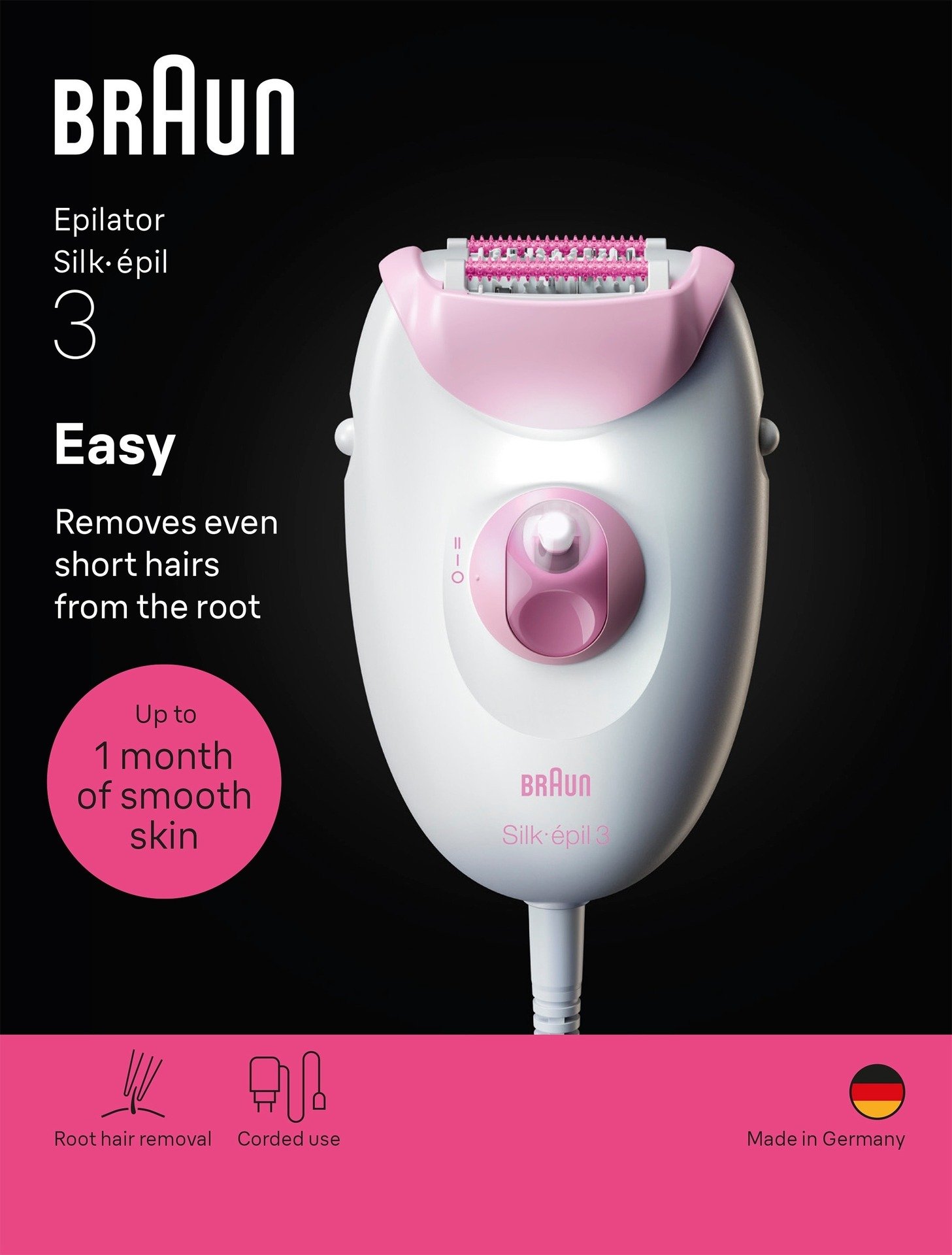 Braun Silk épil 3 Epilator med Sladd 3 000 Rosa