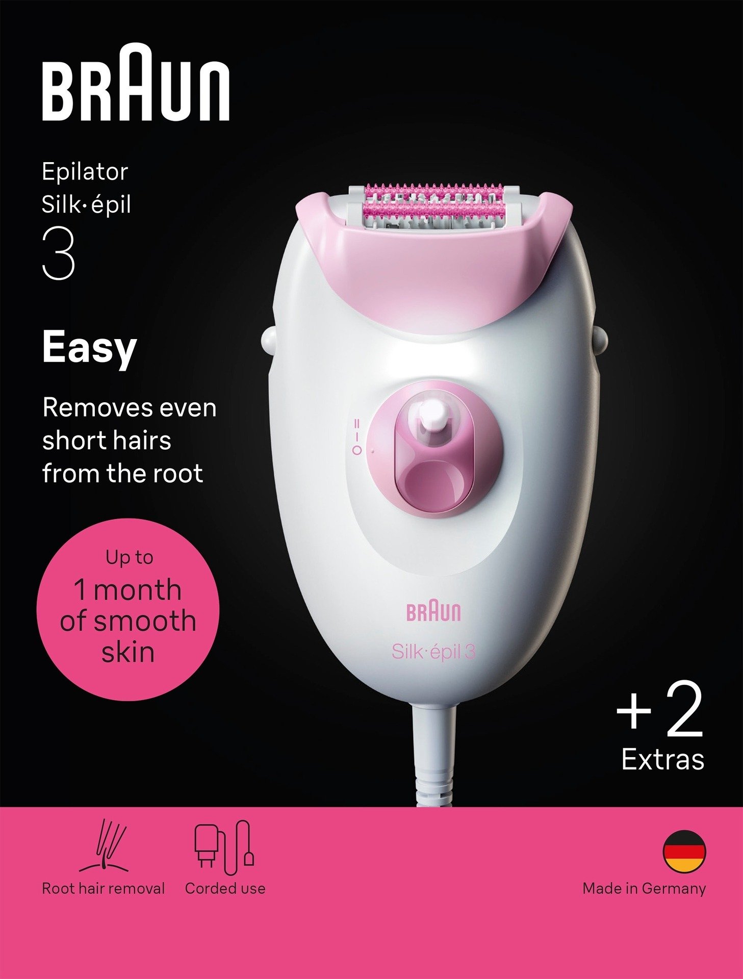 Braun Silk épil 3 Epilator med Sladd 3 031 Rosa
