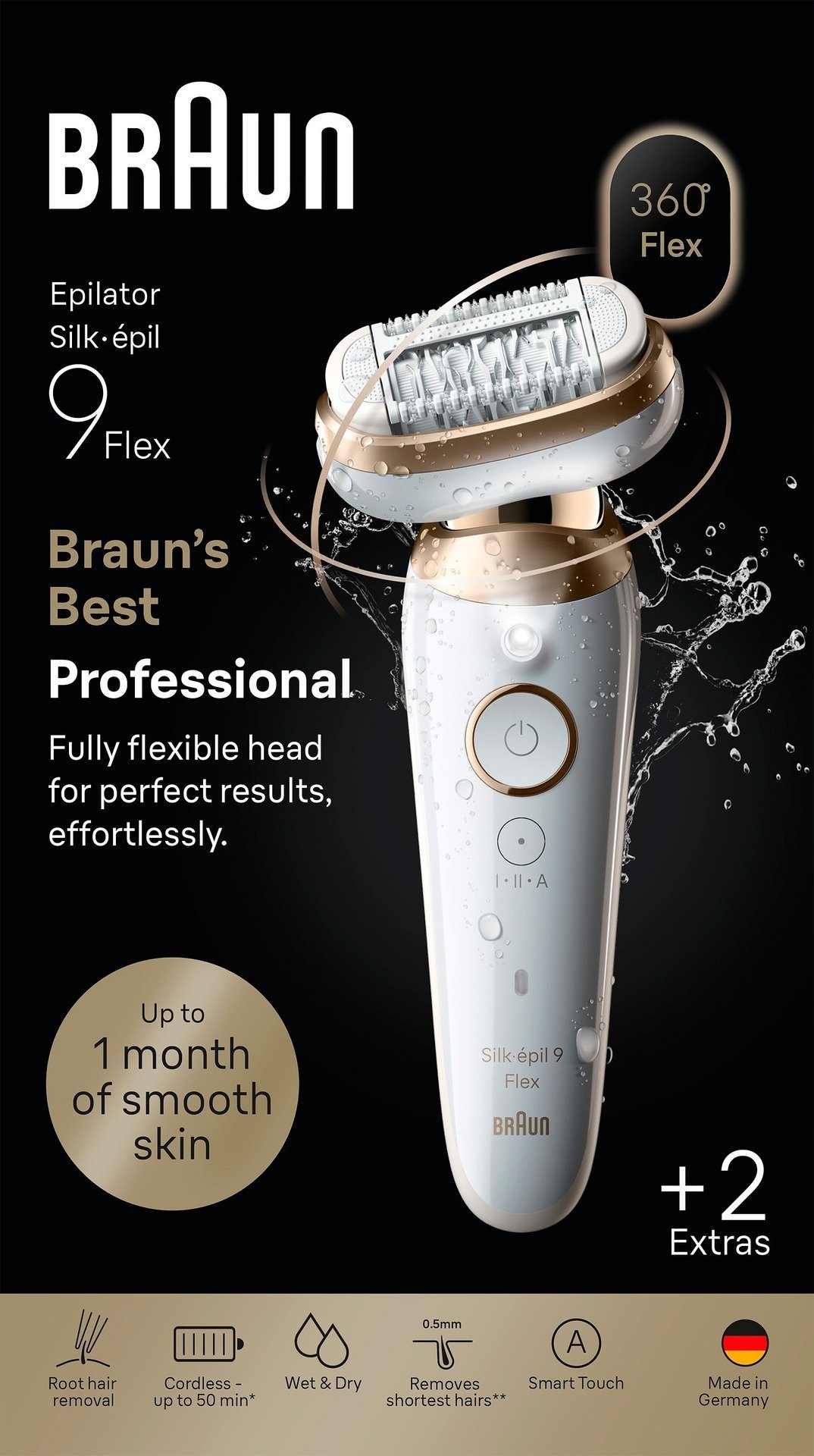 Braun Silk épil 9 Flex Wet & Dry Epilator 9 011 3D Guld