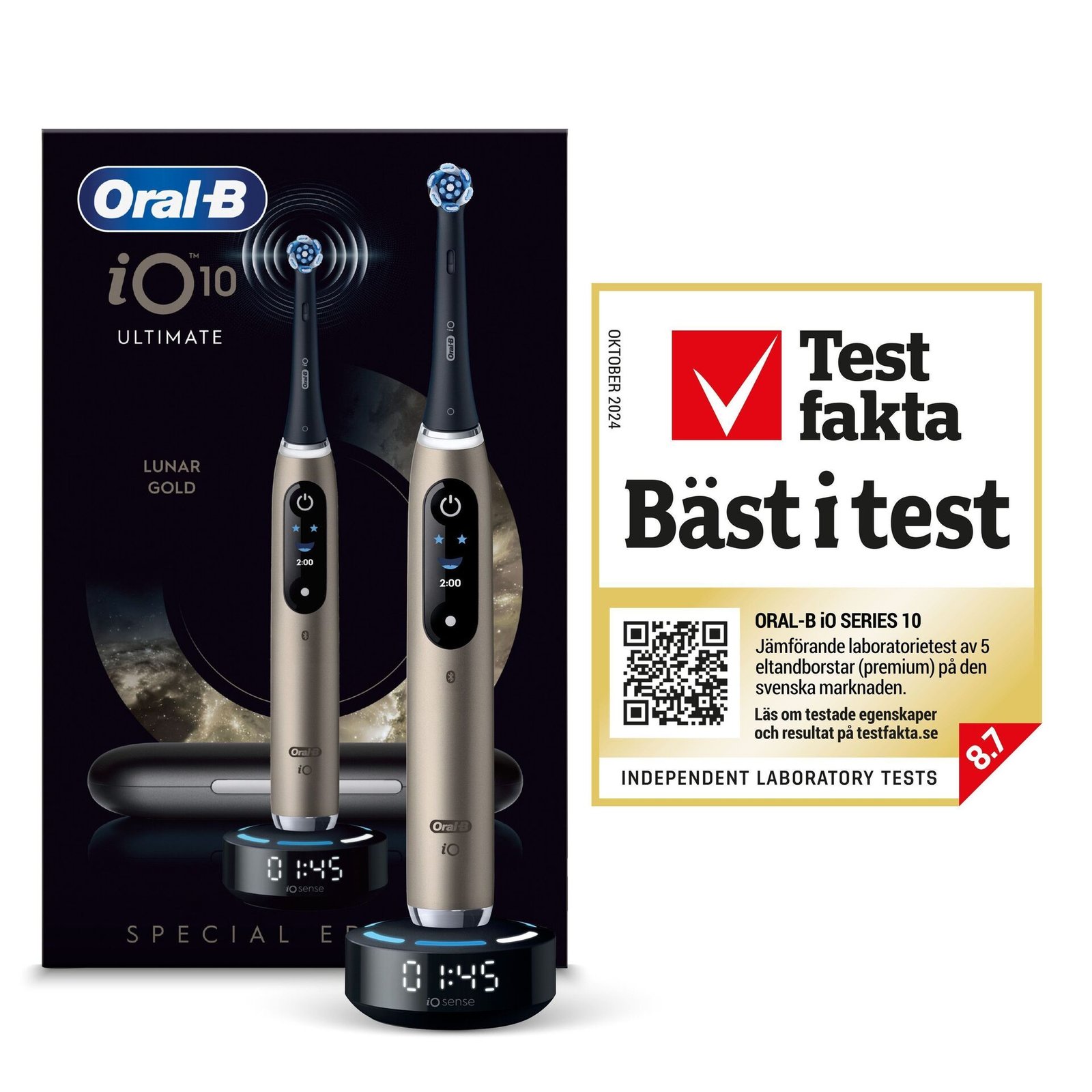 Oral-B iO10 Eltandborste Lunar Gold 1 tandborsthuvud, 1 resefodral för laddning, 1 refillhållare