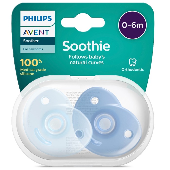 Philips Avent Curved Soothie O-6 Månader Blue Hush/Blue 2 st