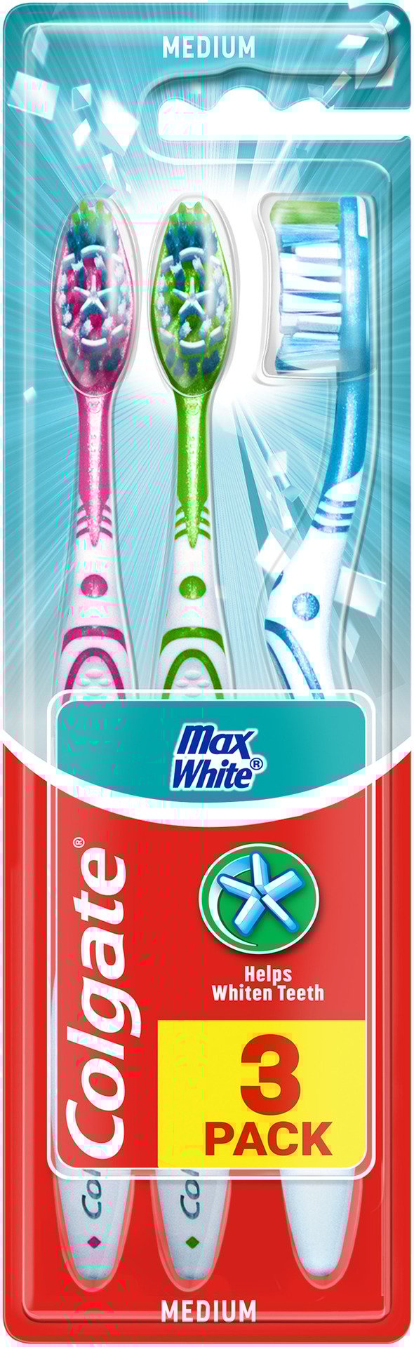 Colgate Max White Tandborstar Medium 3-pack - Olika färger