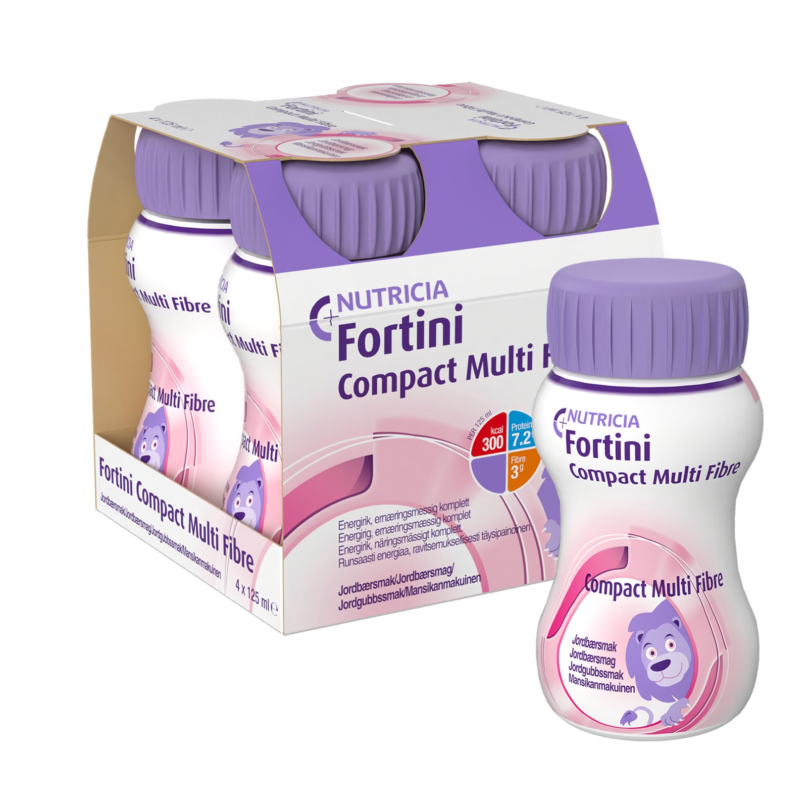Nutricia Fortini Compact Multi Fibre Jordgubb Näringsdryck för barn  4 x 125 ml