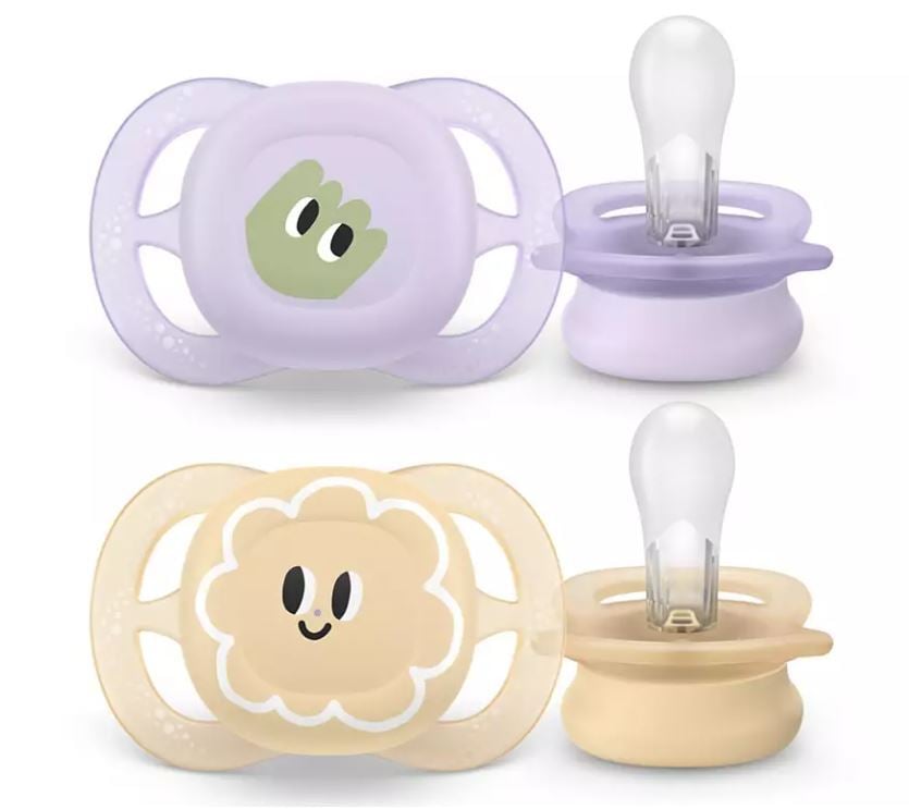 Philips Avent Soother Ultra Start Napp Lila/Gul 0+ månader 2 st