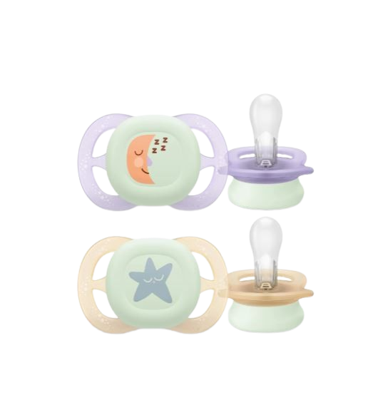 Philips Avent Soother Ultra Start Glow Napp Lila/Grön 0+ månader 2 st