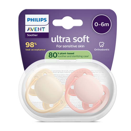 Philips Avent Ultra Soft Napp 0 till 6 månader Gul Rosa 2 st