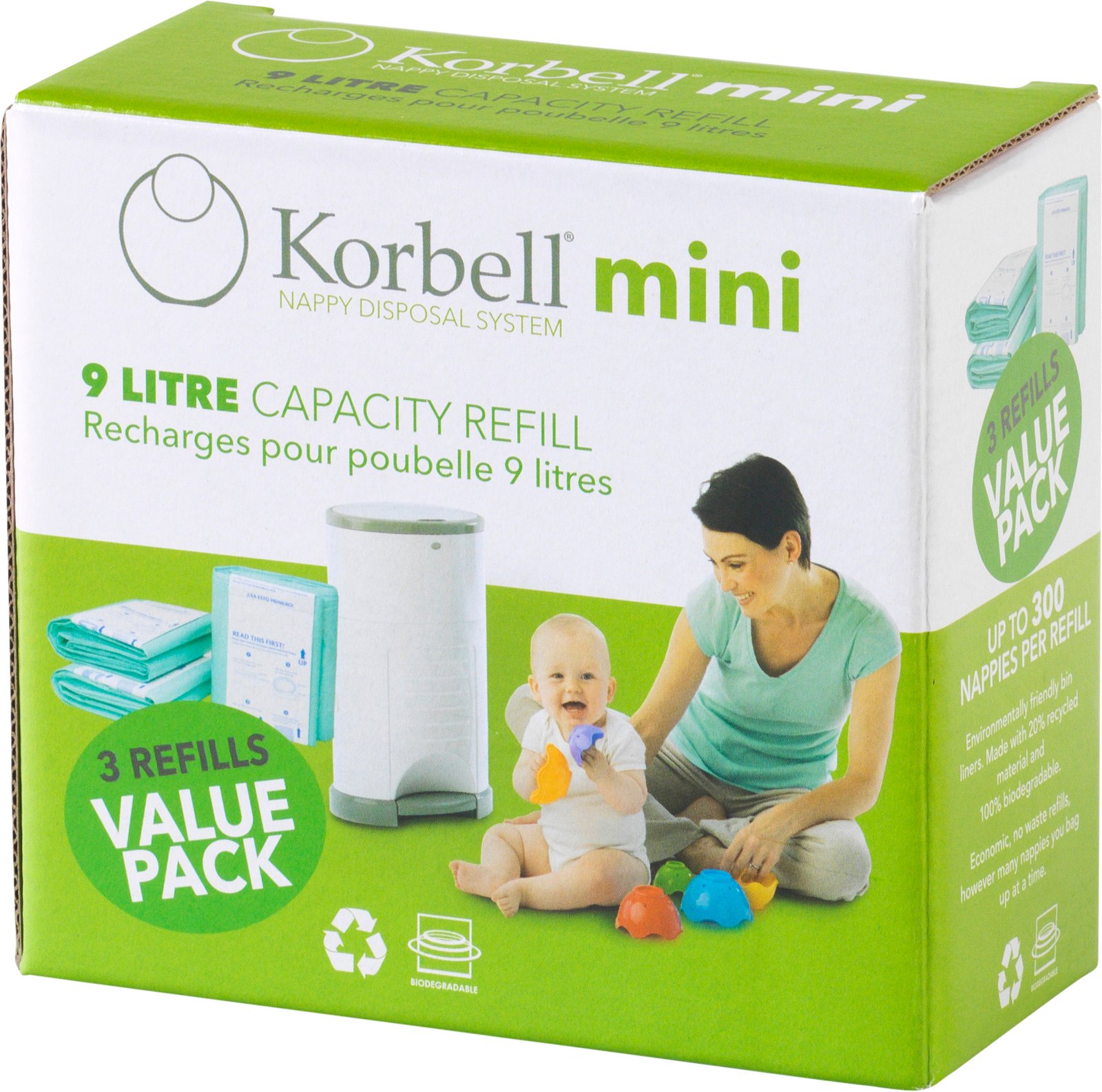 Korbell Mini Refill till Korbell Blöjhink 9 Liter 3-pack