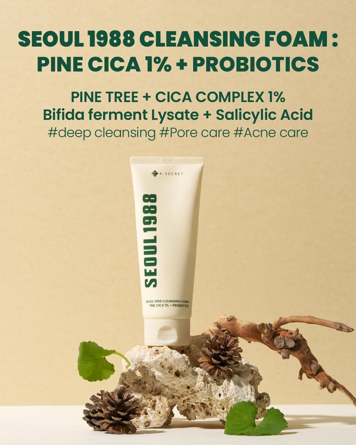K-Secret SEOUL 1988 Cleansing Foam : Pine Cica 1% + Probiotics 150 ml
