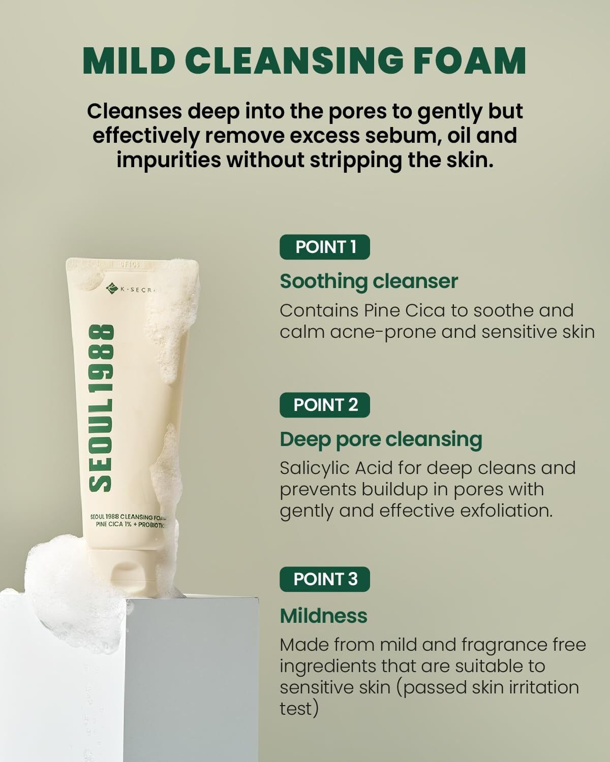 K-Secret SEOUL 1988 Cleansing Foam : Pine Cica 1% + Probiotics 150 ml