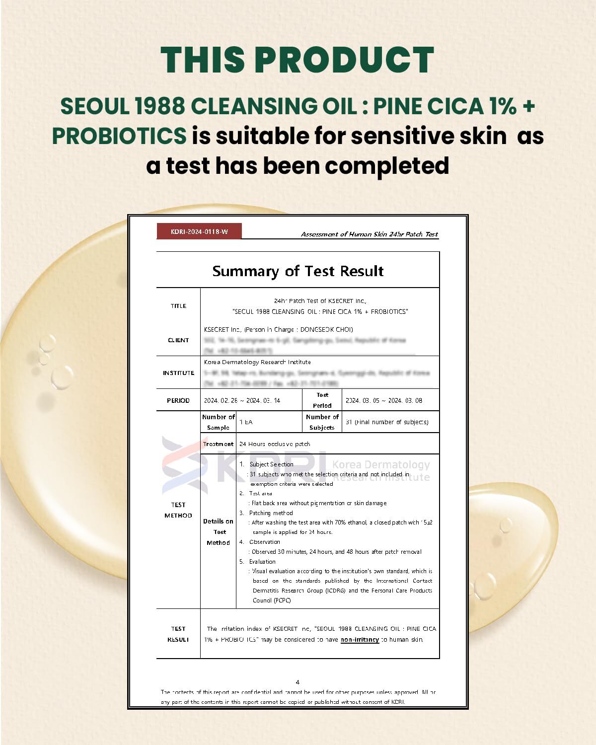 K-Secret SEOUL 1988 Cleansing Oil : Pine Cica 1% + Probiotics 200 ml