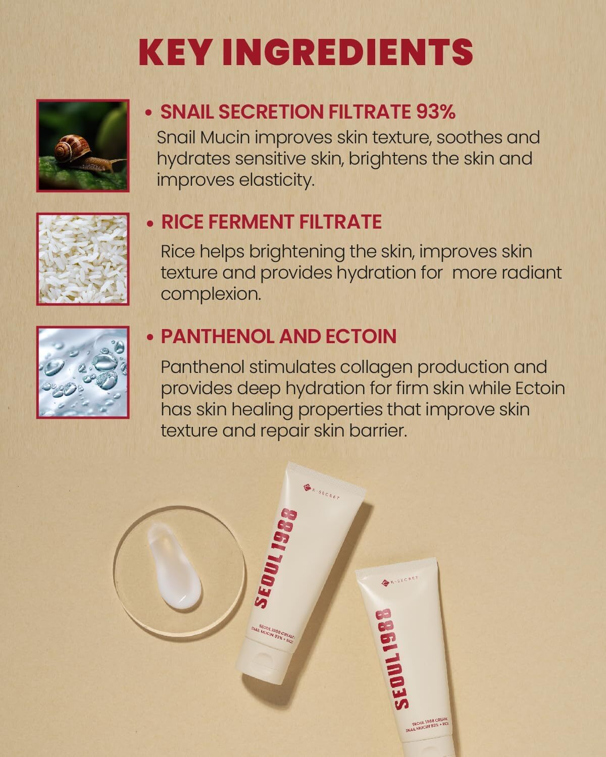 K-Secret SEOUL 1988 Cream : Snail Mucin 93% + Rice 100 ml