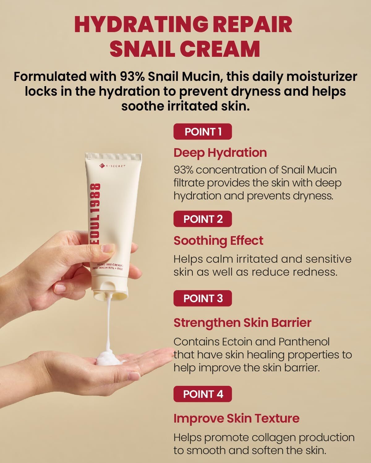 K-Secret SEOUL 1988 Cream : Snail Mucin 93% + Rice 100 ml