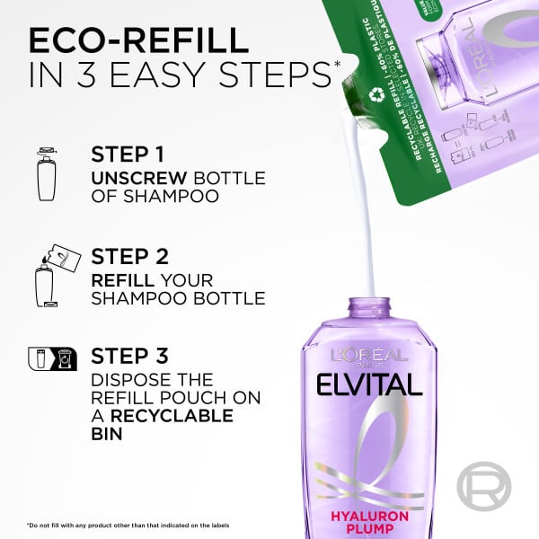 L'Oréal Paris Elvital Hyaluron Plump Schamporefill För Fuktfattigt Hår 500 ml