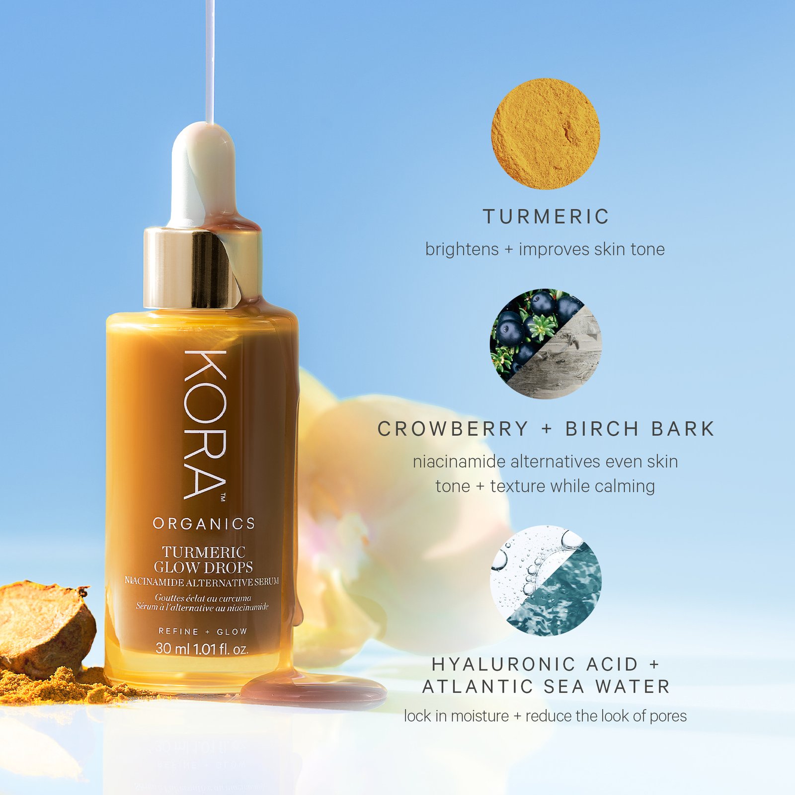 KORA Organics Turmeric Glow Drops Niacinamide Alternative Serum 30 ml