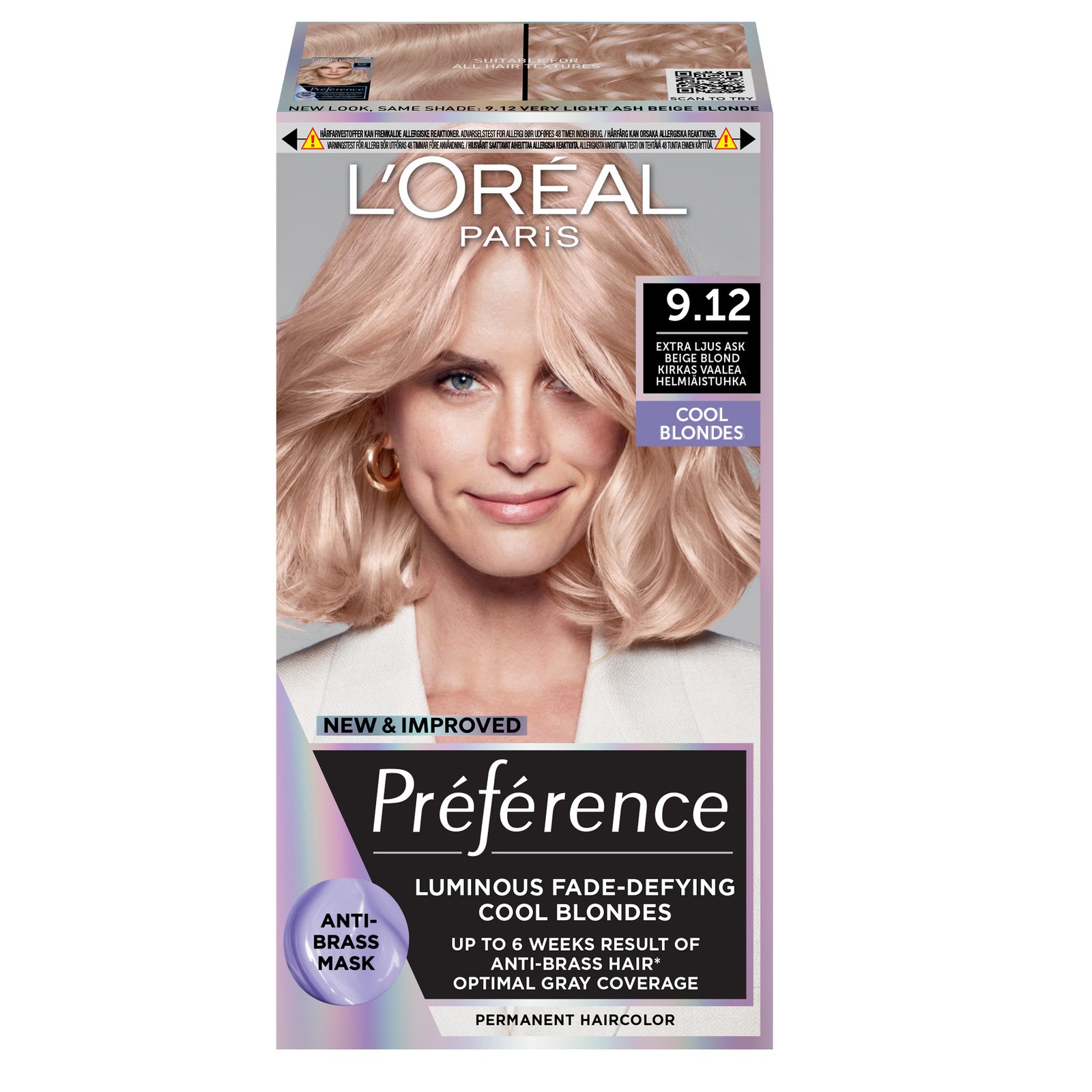 L'Oréal Paris Préférence Cool Blondes Permanent Hårfärg för normalt hår 9.12 Siberia 1 st