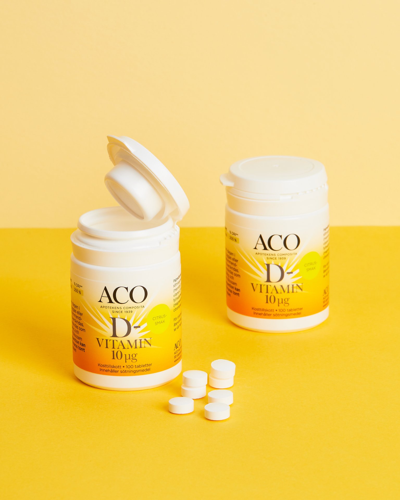 ACO D-vitamin 10 µg Citrussmak 100 tabletter