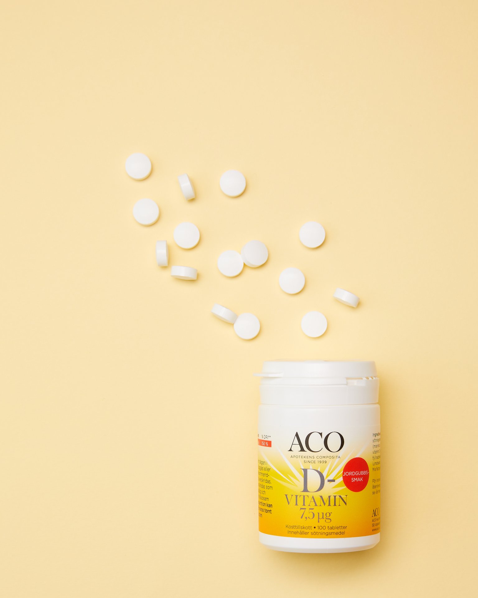 ACO D-vitamin 7,5 µg Jordgubbssmak 100 tabletter