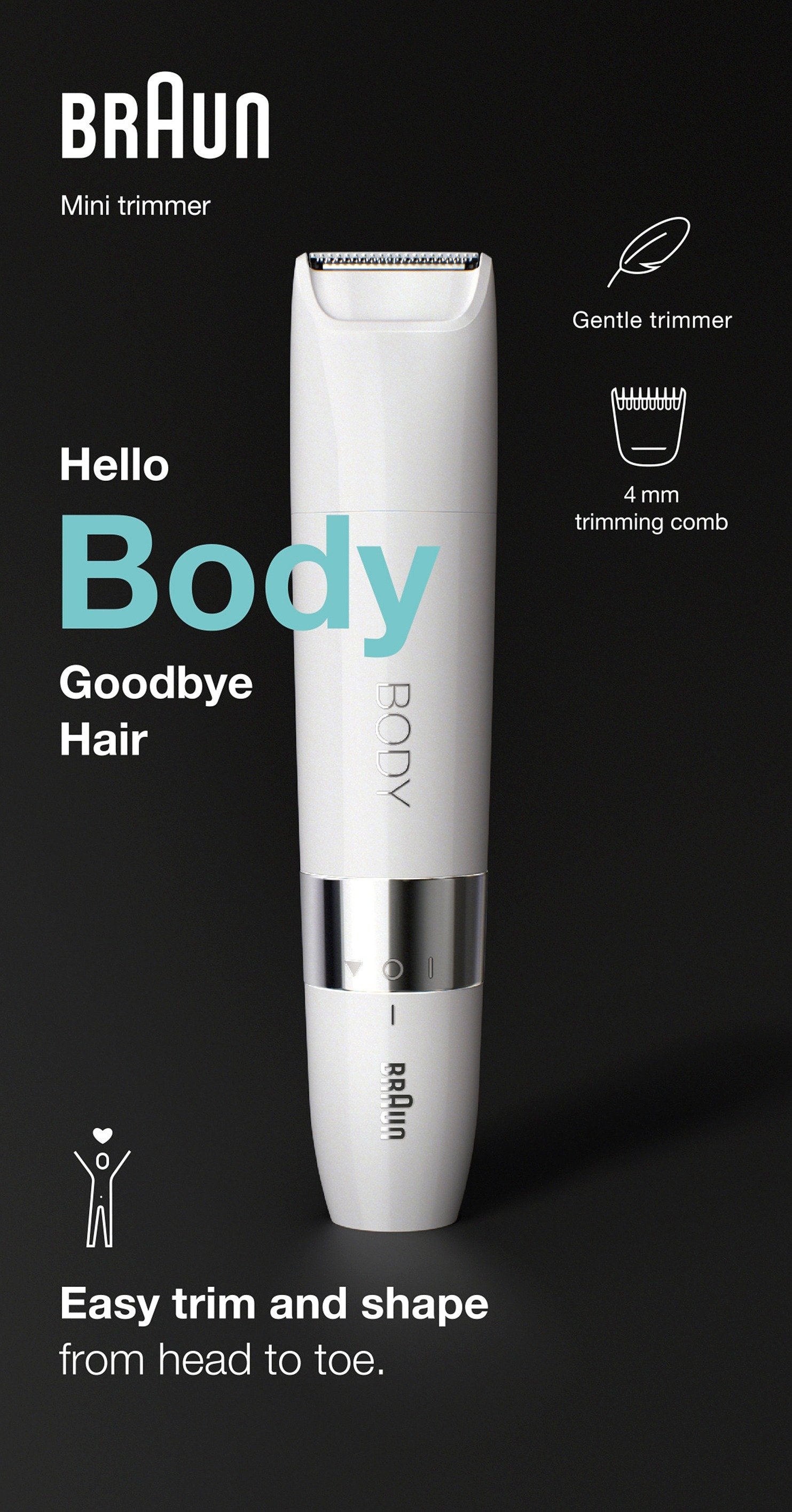 Braun Body BS1000 Mini Trimmer Elektrisk hårborttagning Vit