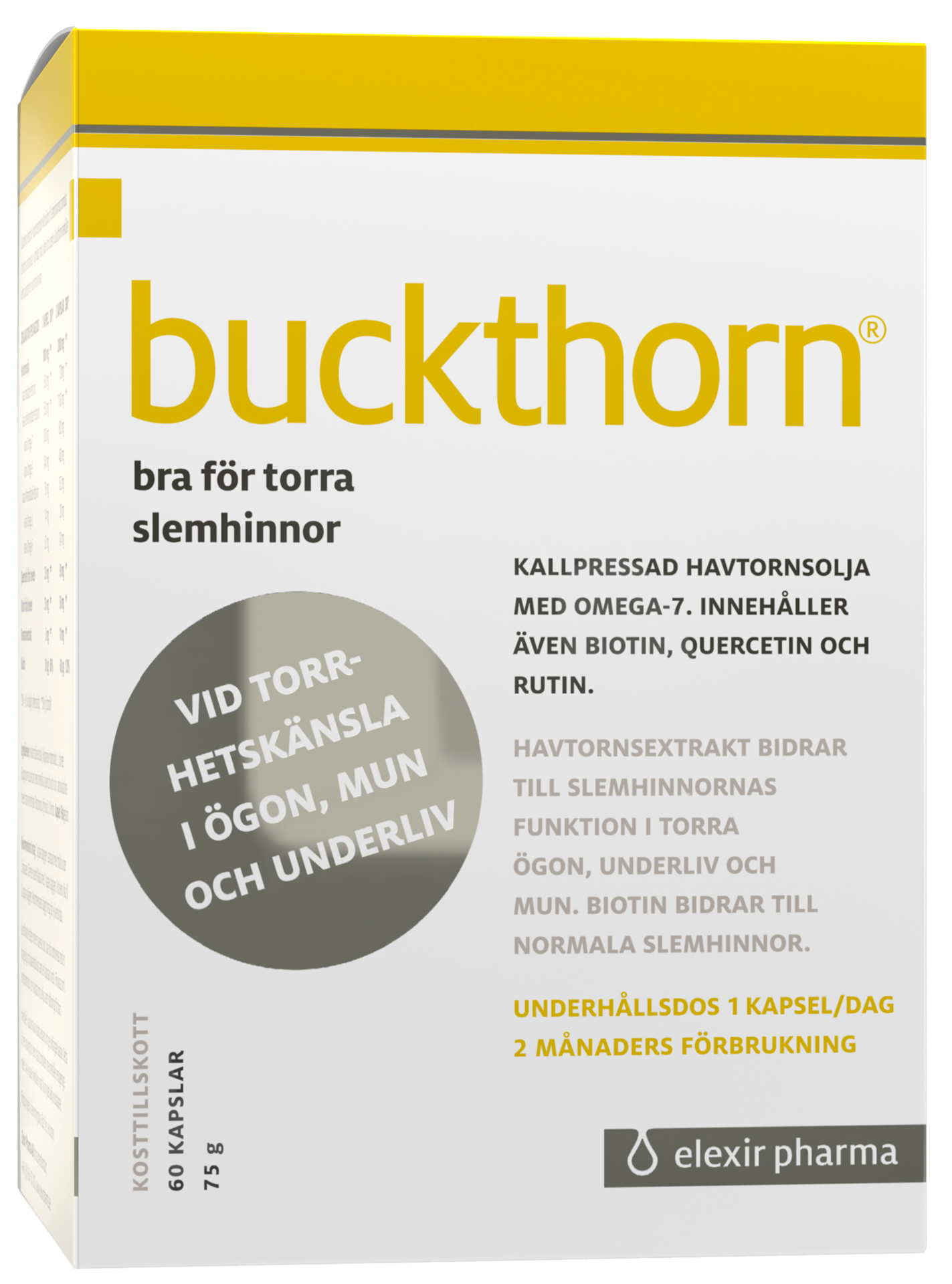 Buckthorn Kosttillskott med Havtornsolja 60 kapslar