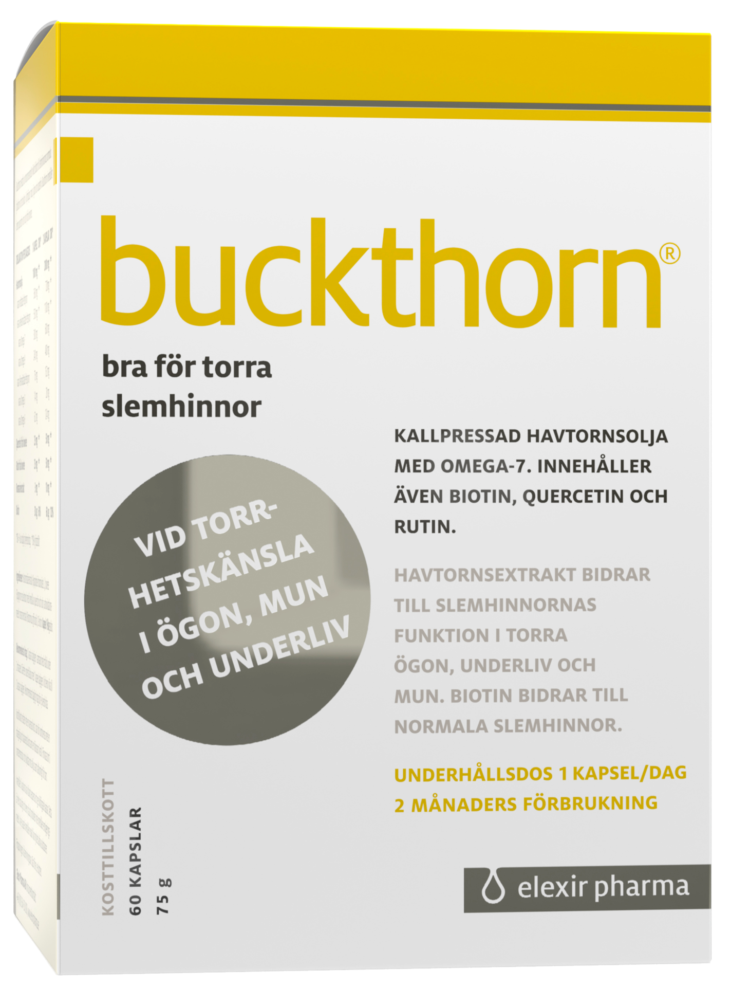 Buckthorn Kosttillskott med Havtornsolja 60 kapslar