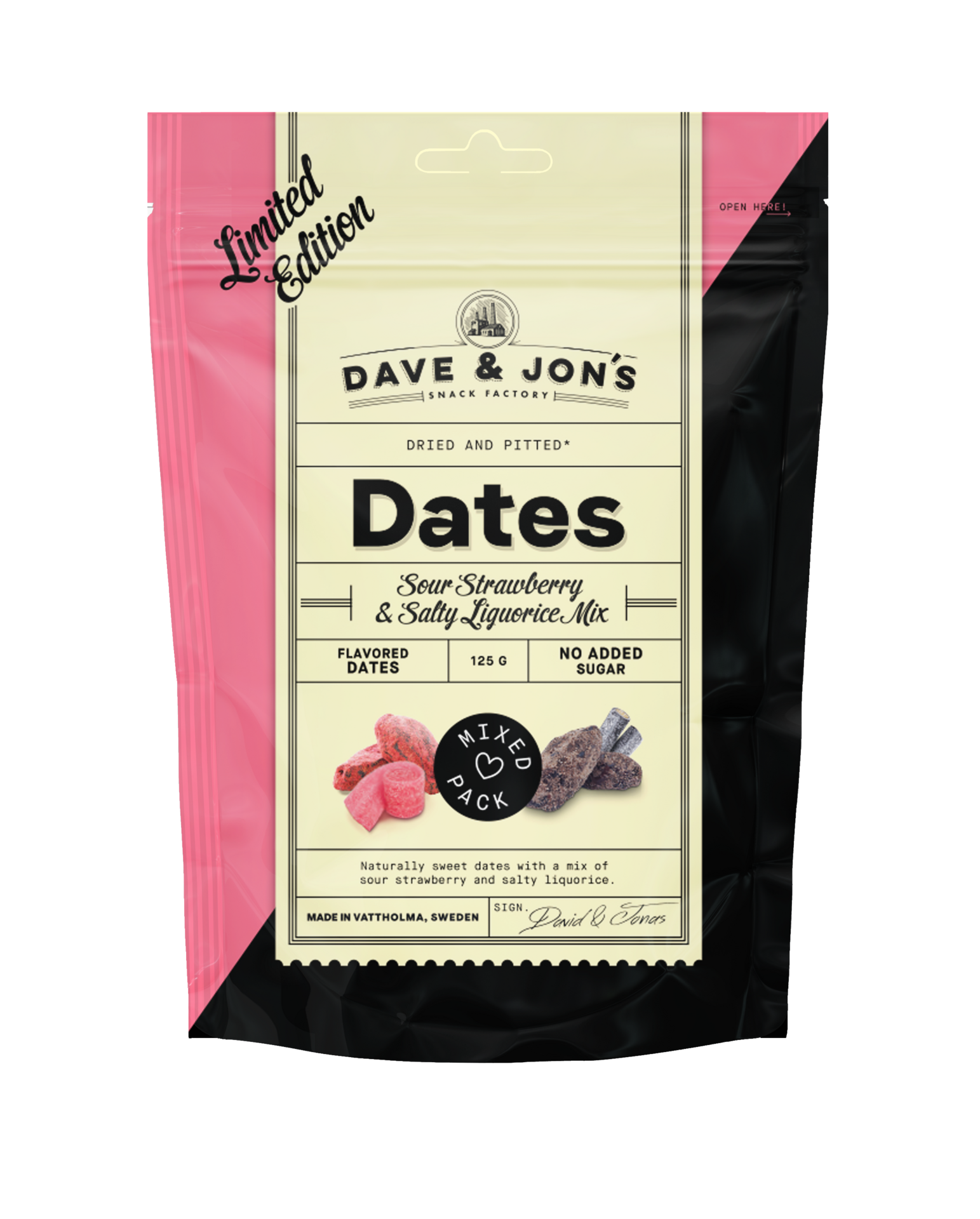 Dave & Jon´s Dadlar Sour Strawberry & Salty Liquorice Mix 125 g