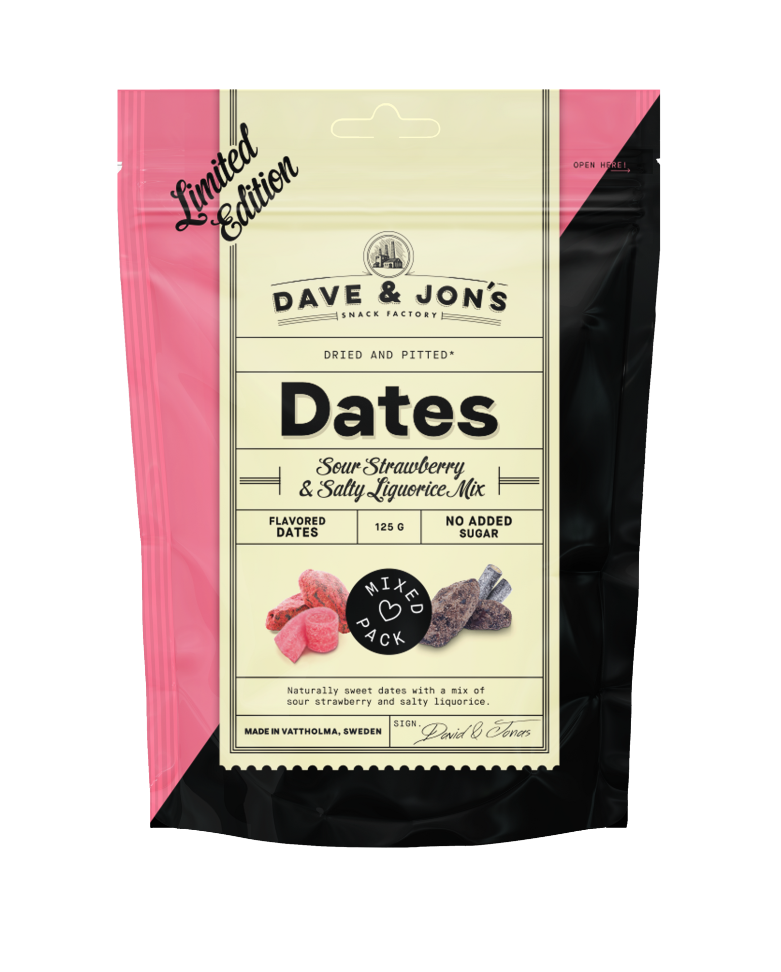 Dave & Jon´s Dadlar Sour Strawberry & Salty Liquorice Mix 125 g