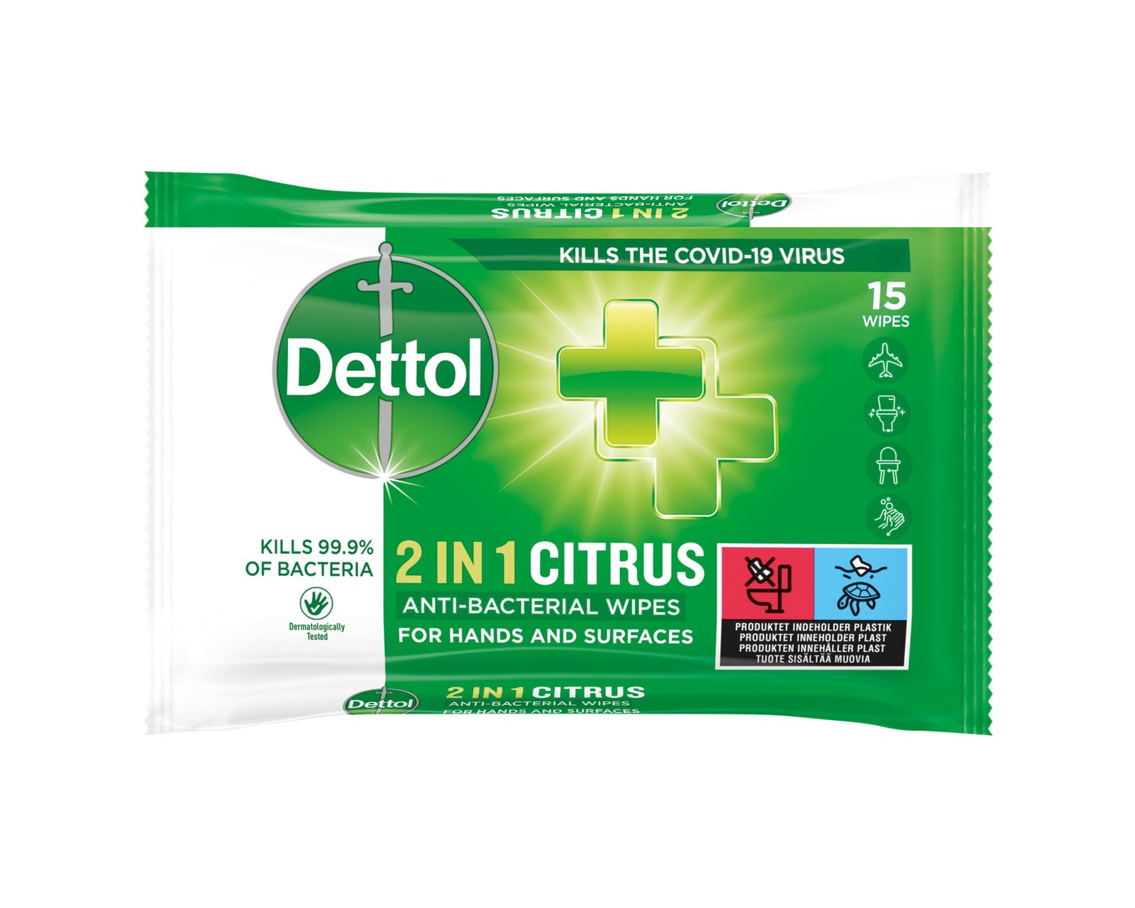 Dettol 2 in 1 Desinfektionswipes 15 st