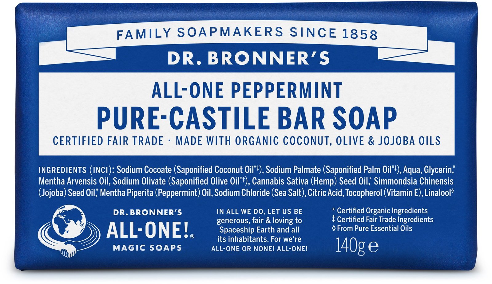 Dr. Bronner’s Peppermint Bar Soap 140 g